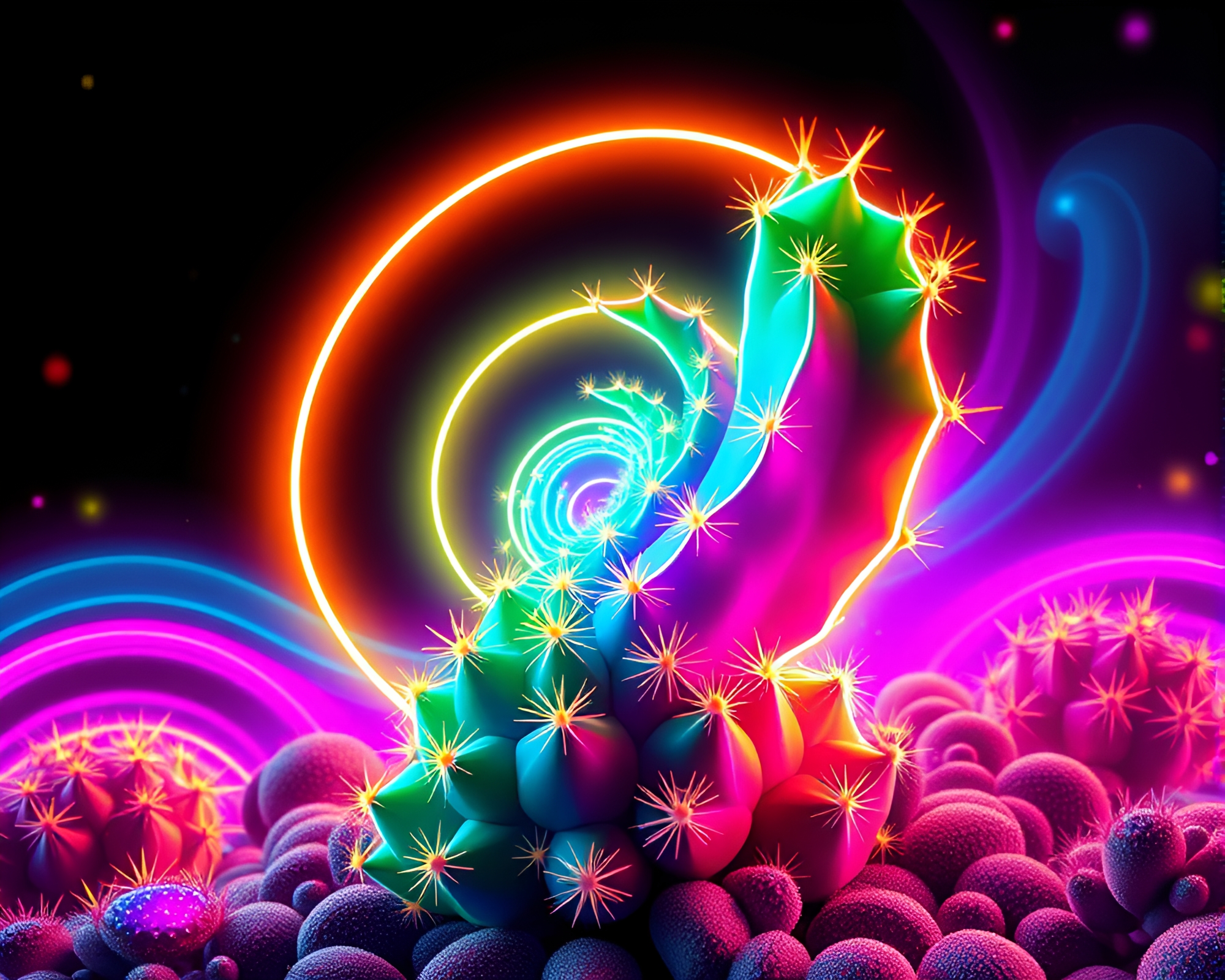Neon Cactus Fibonacci Bloom in Pop Art Style – free AI stock image