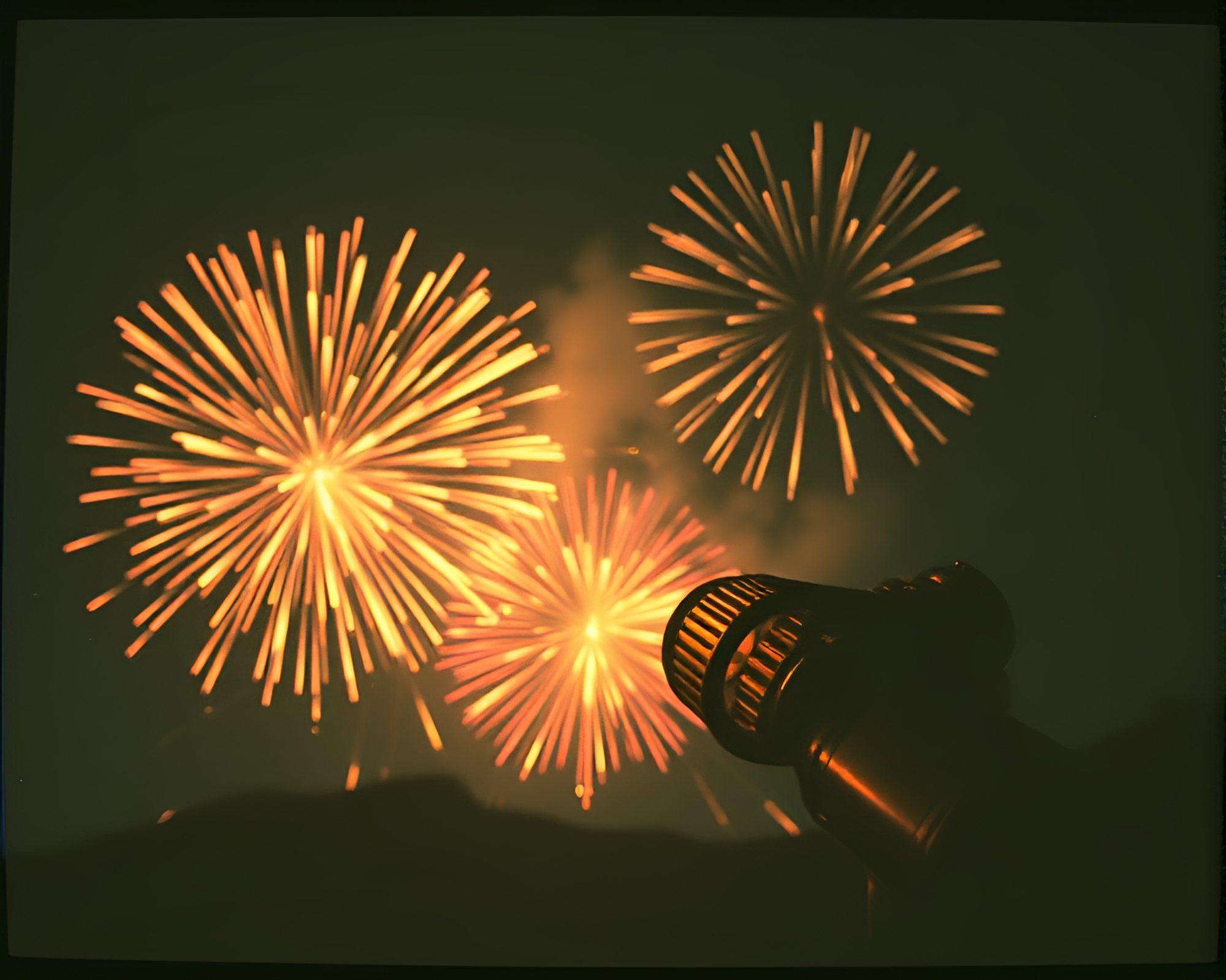 Vintage Telescope Watching Fireworks Burst in Blueprint Style – free AI stock image
