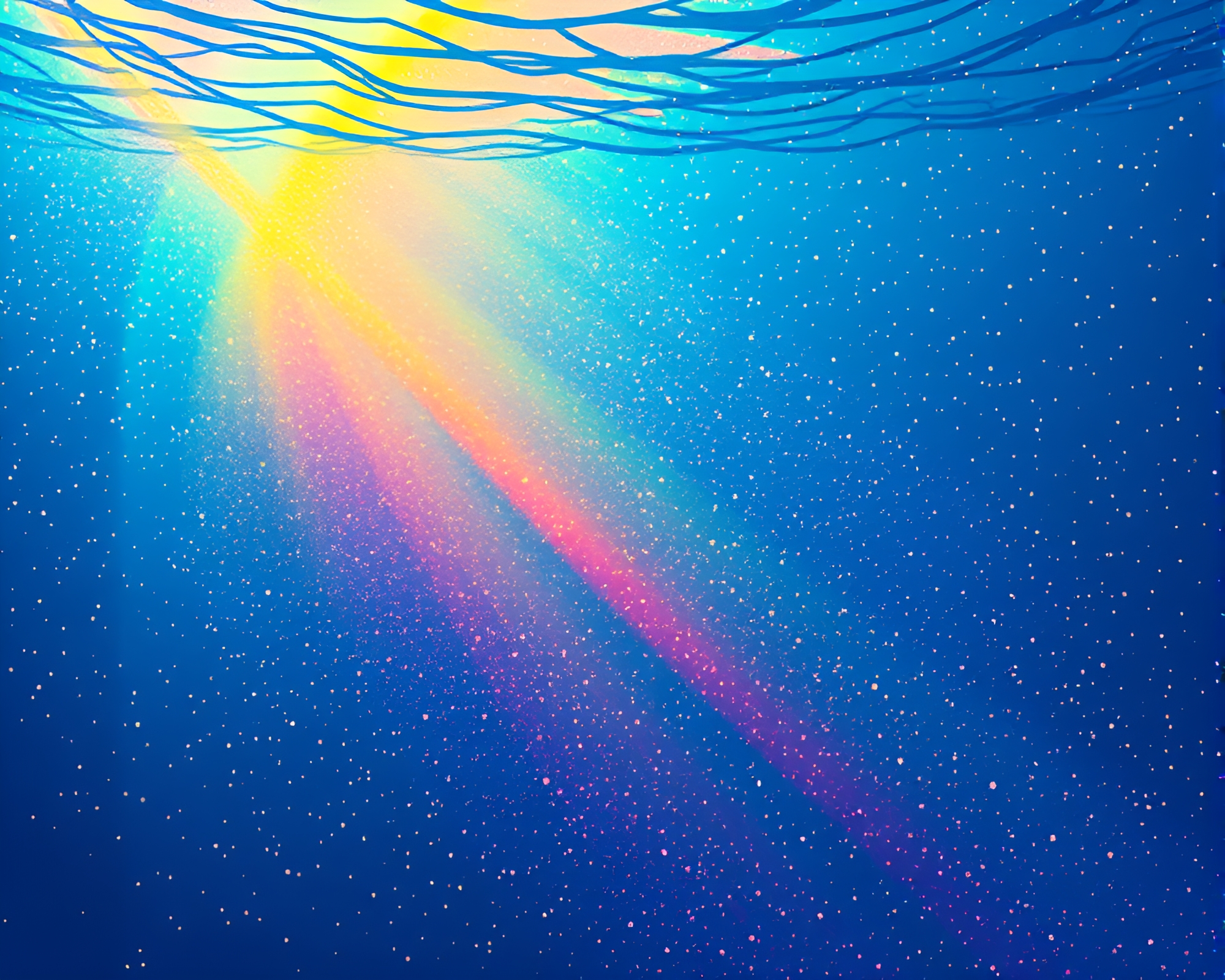 Halftone Grid Submarine in Cosmic Rainbow Ocean – free AI stock image