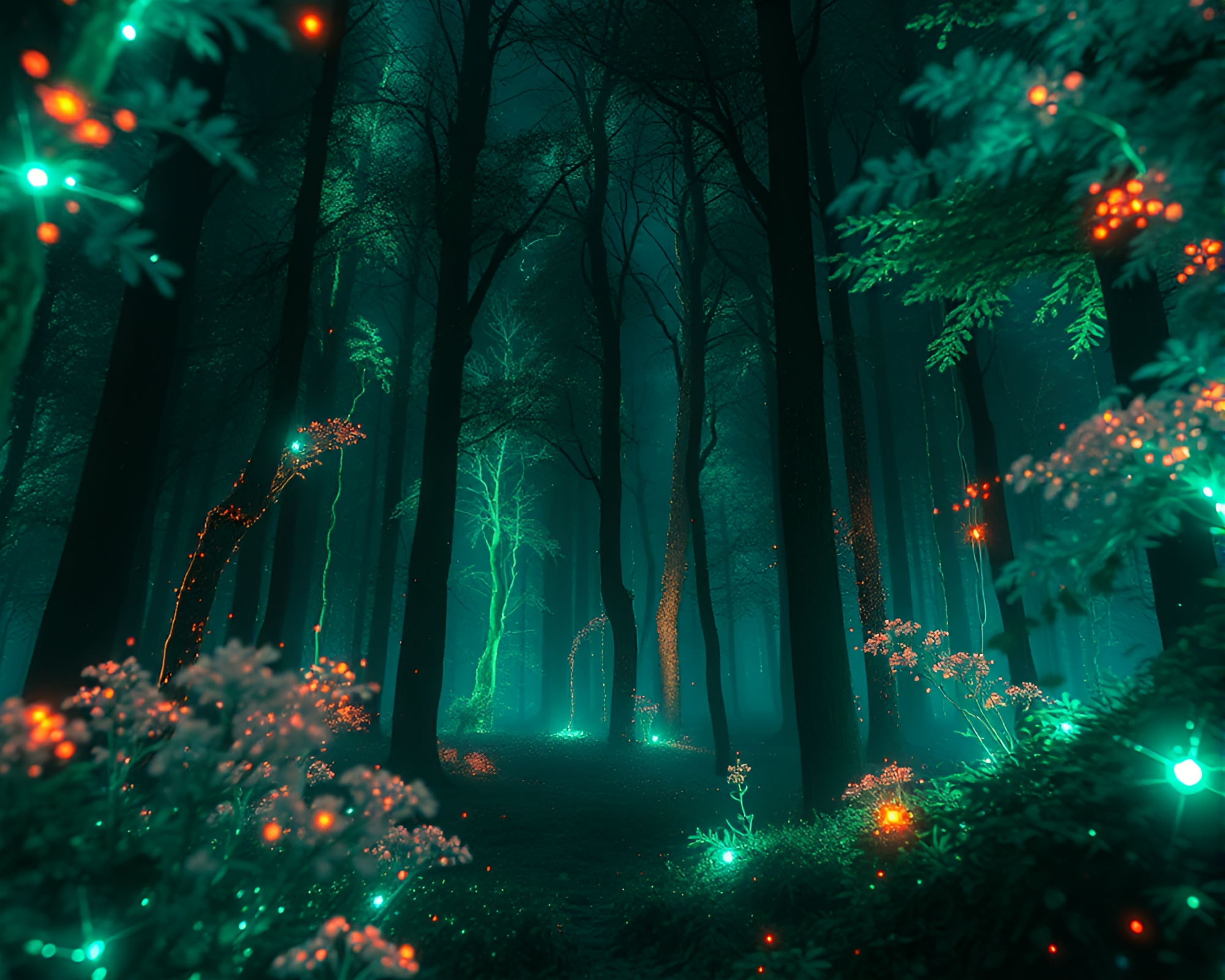 Bioluminescent Forest: Dreamy Ink Splashes 3D Scan – free AI stock image
