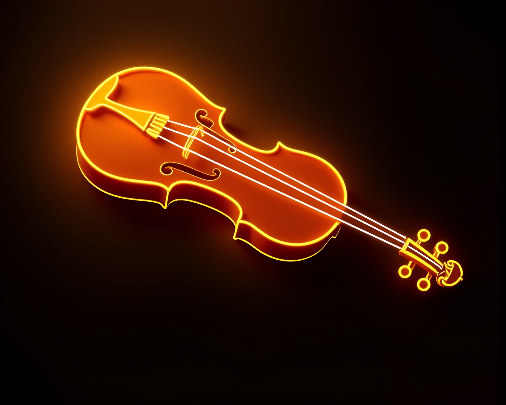 Neon Wireframe Violin Glow in Mustard Yellow Pop Art – free AI stock image