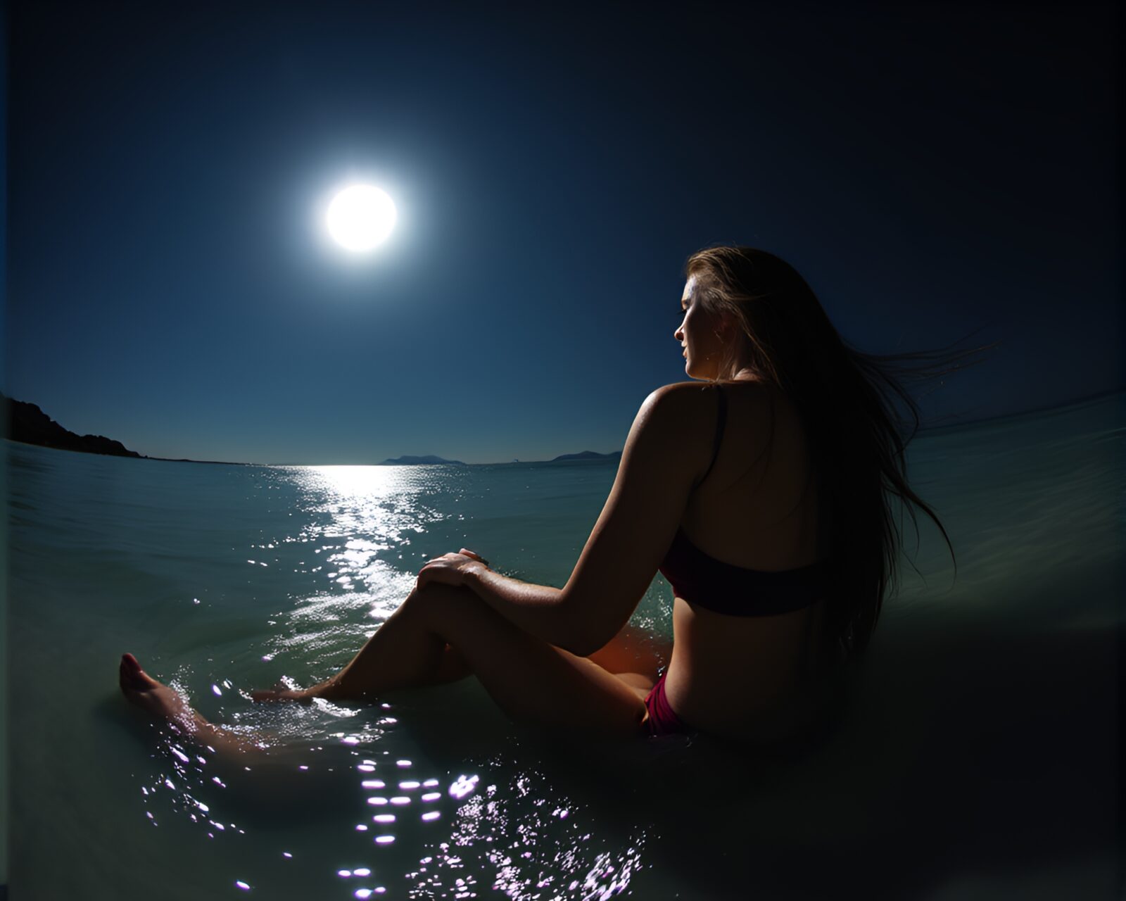 A haunting wide-angle photo of a nymph under moonlight
