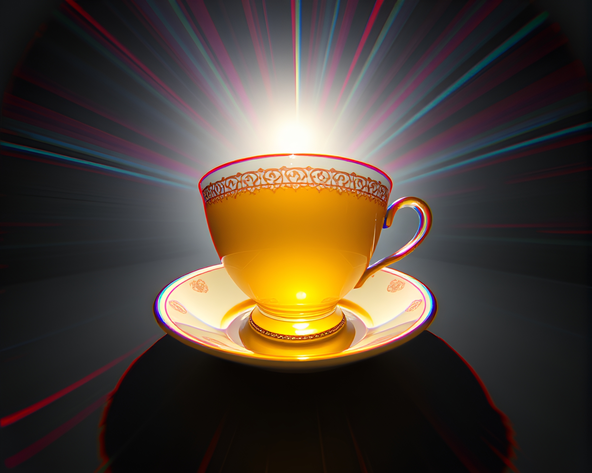 Mesmerizing Floating Tea Cup Under God Rays – free AI stock image