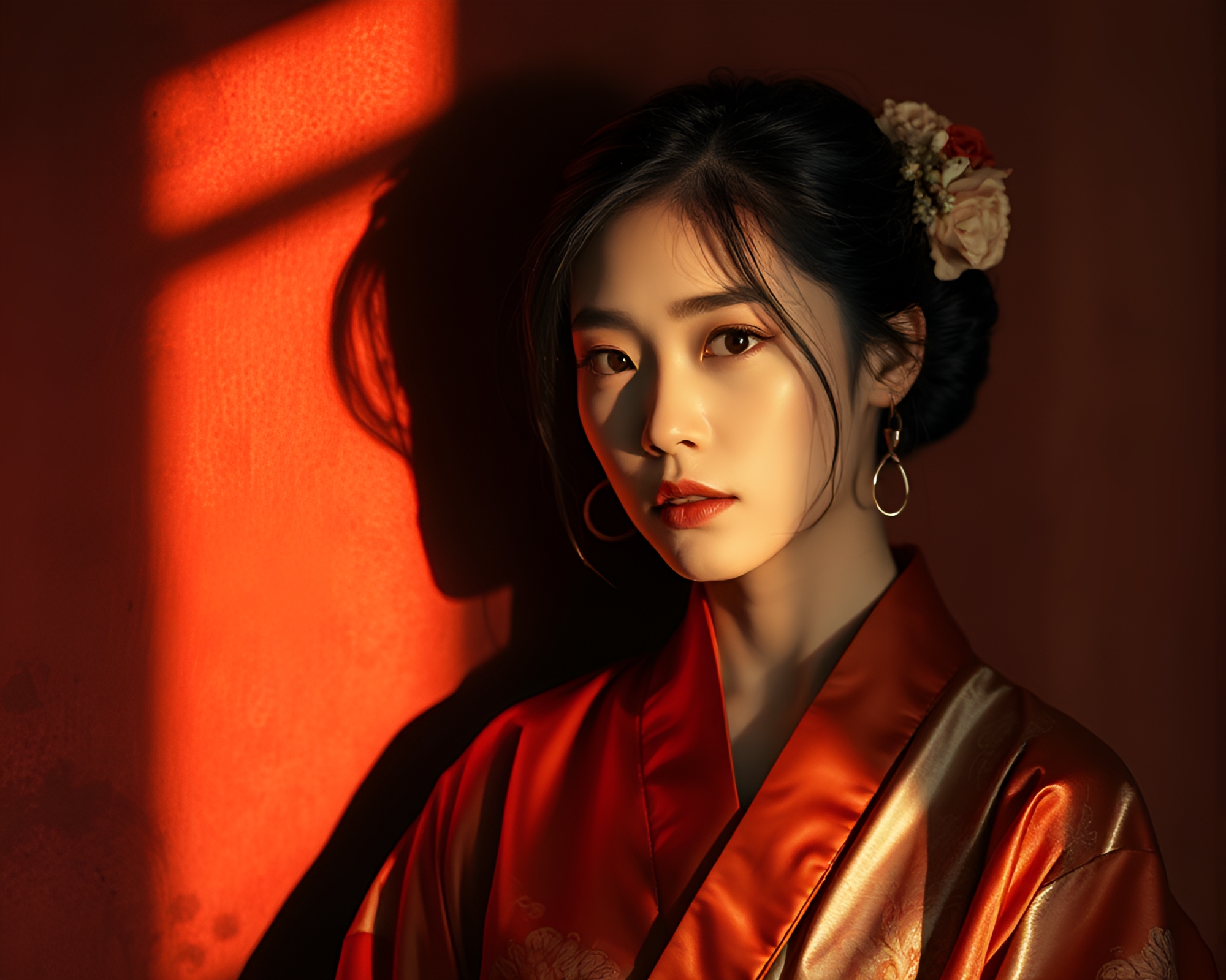 Rust Patina Kissed Silk Kimono in Infrared Glow – free AI stock image