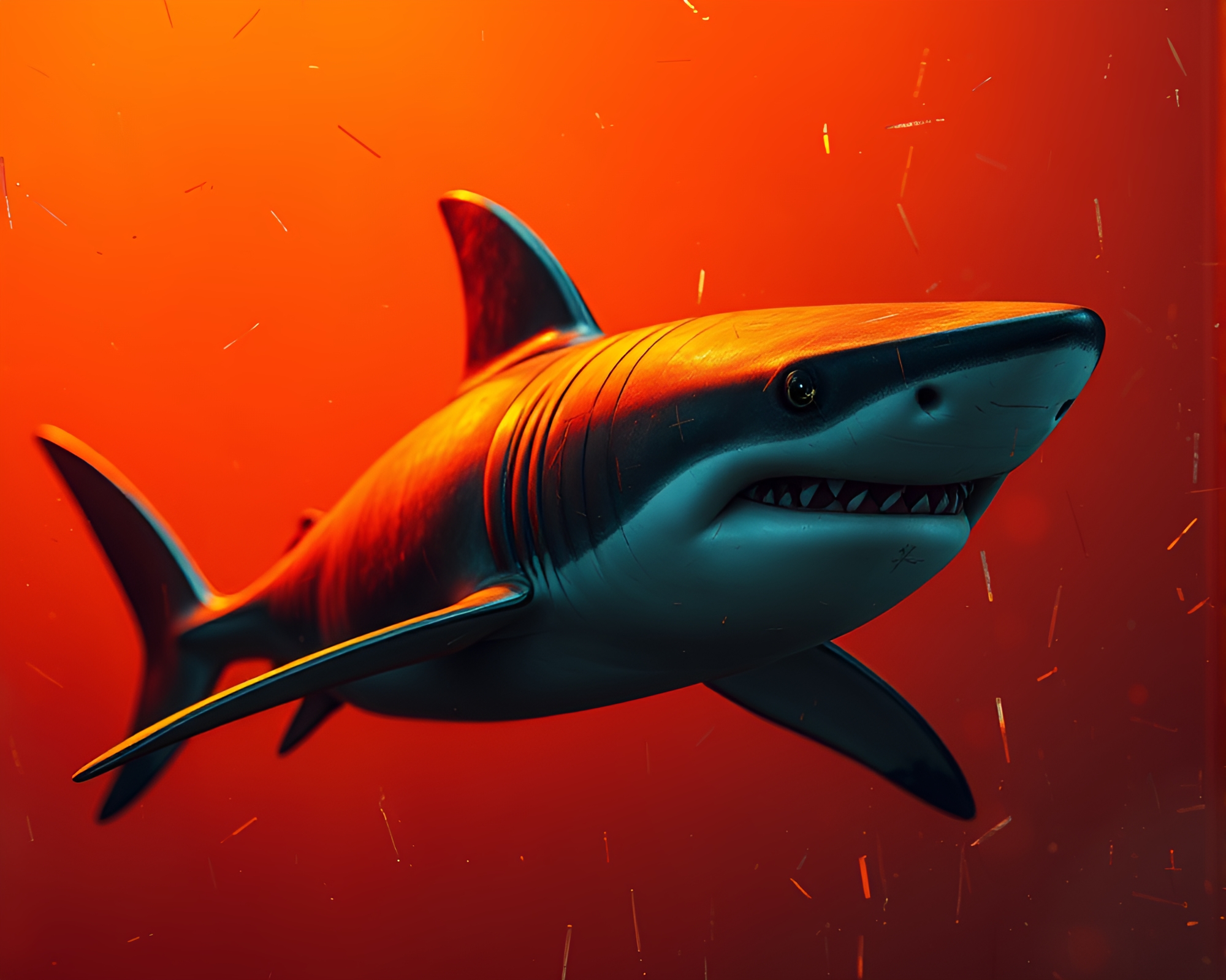 Shark’s Metallic Scratch Dance in Burnt Orange Glow – free AI stock image