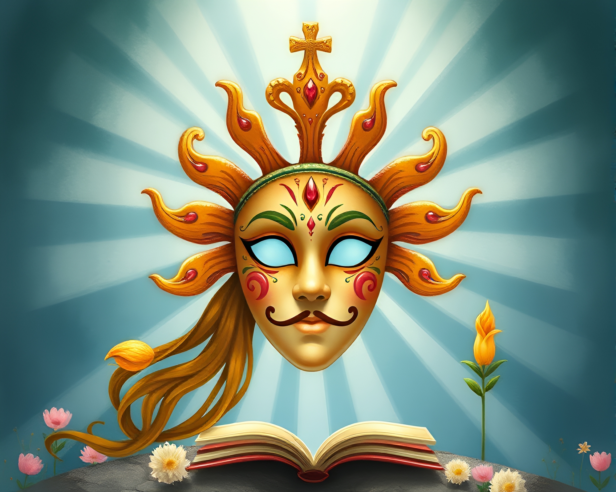 Venetian Mask in Enchanted Forest with God Rays – free AI stock image