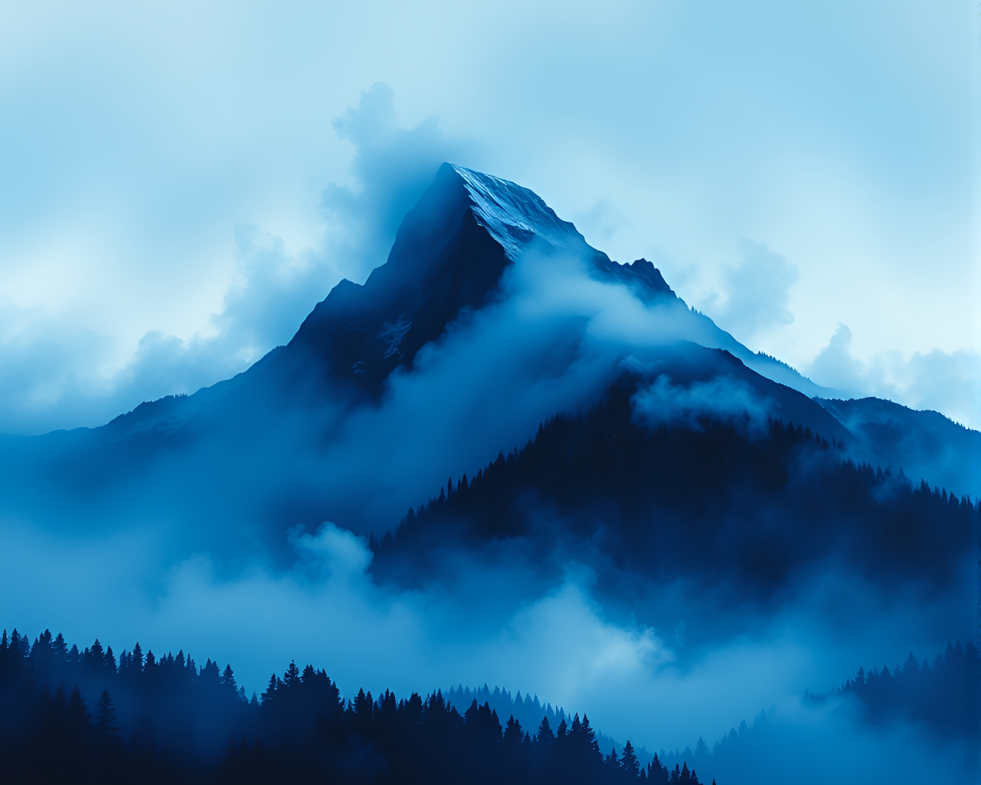 Ethereal Mountain Street Art: Cobalt Blue Light Painting – free AI stock image