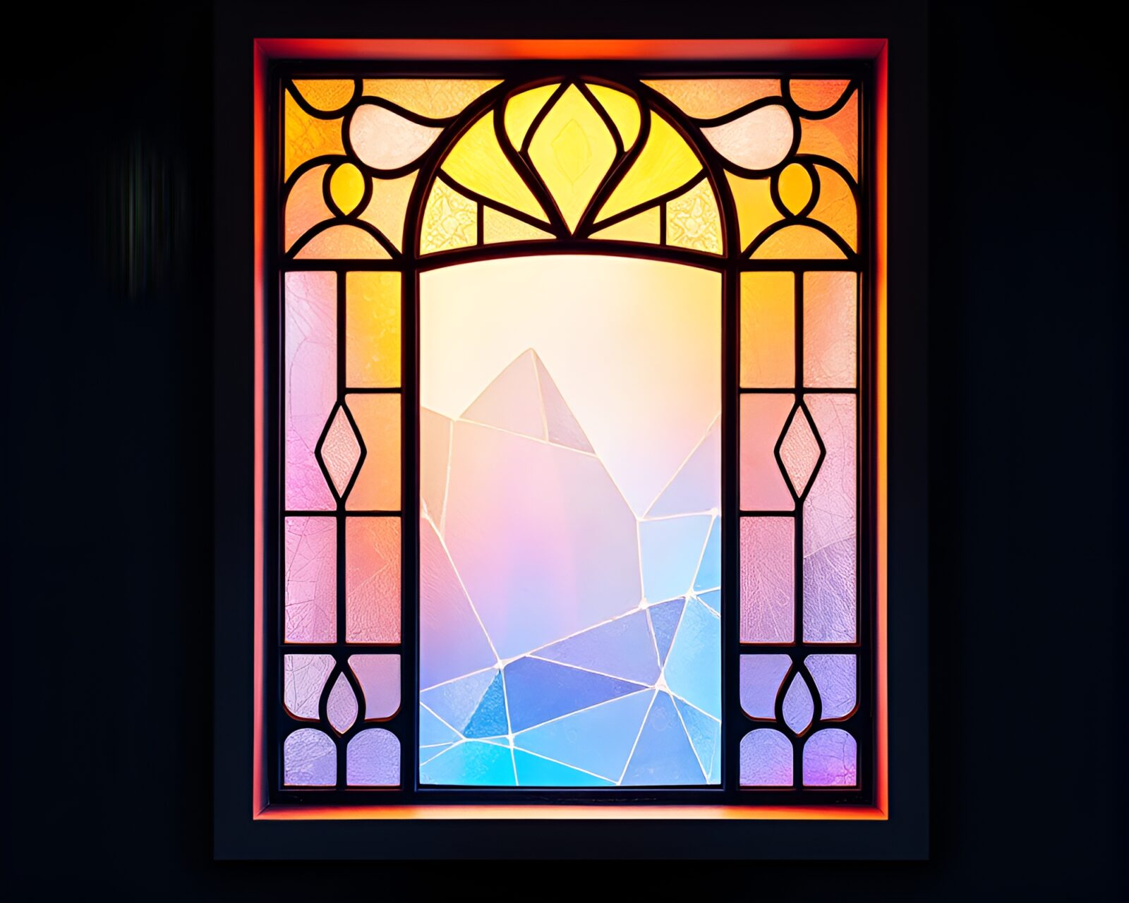 Ethereal pastel neon stained-glass with cloth-like texture