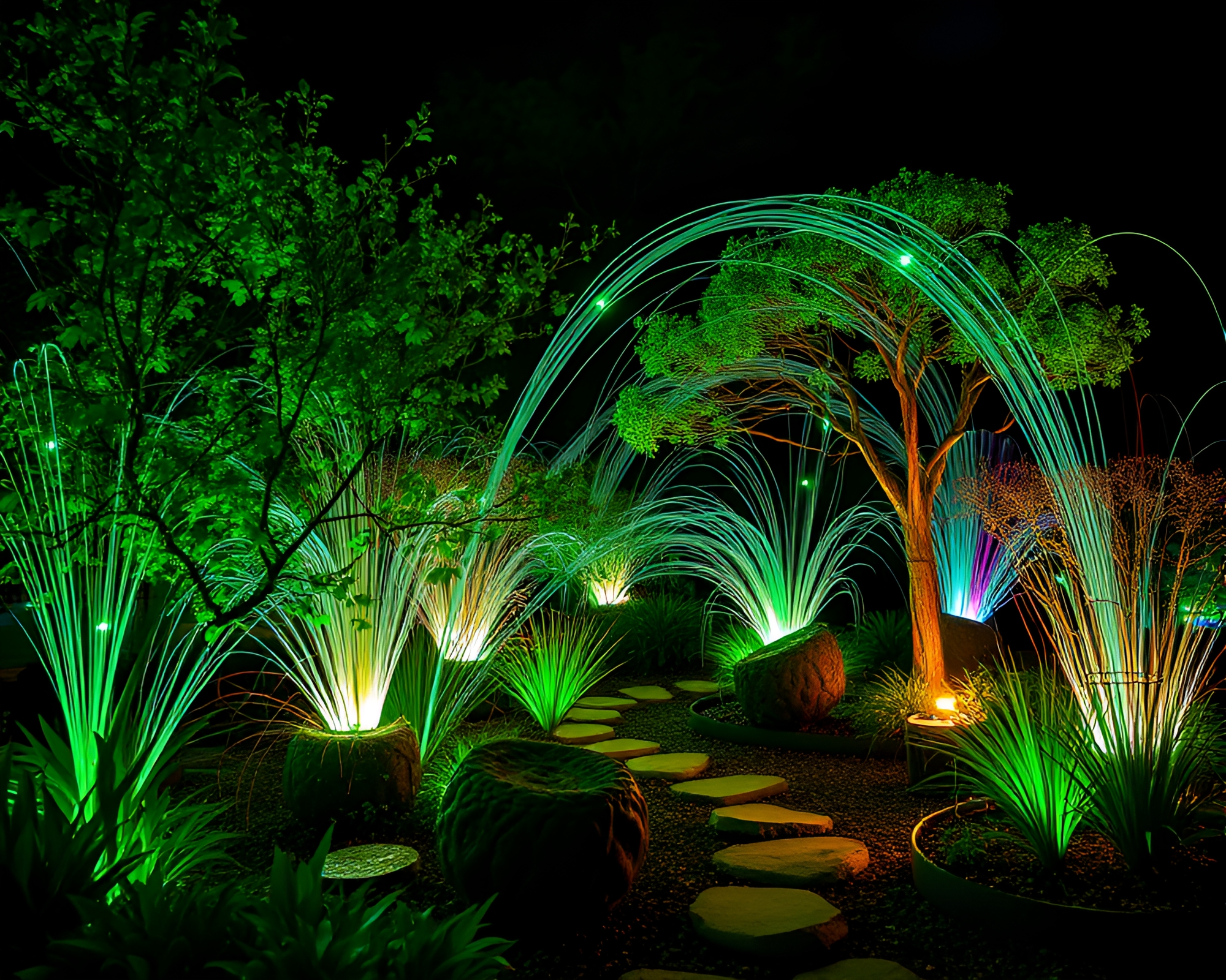 Emerald Zen Garden with Fiber Optics Kinetic Art – free AI stock image