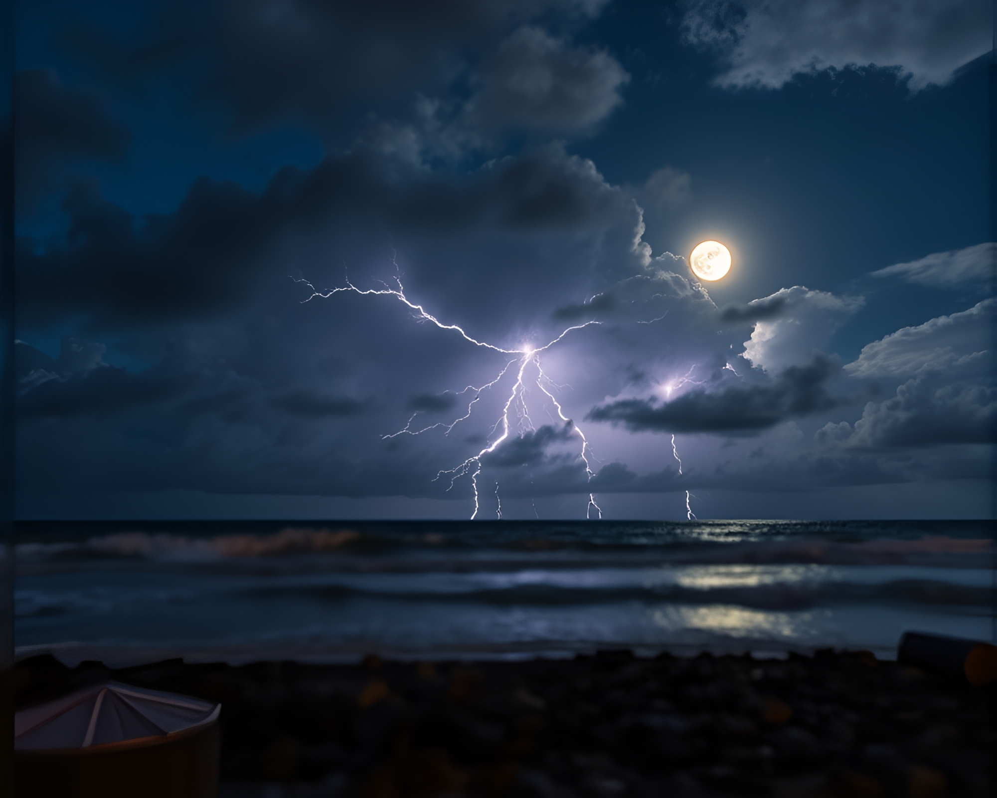 Moonlit Fashion: Thunderstorm Ocean Focus Stacking – free AI stock image