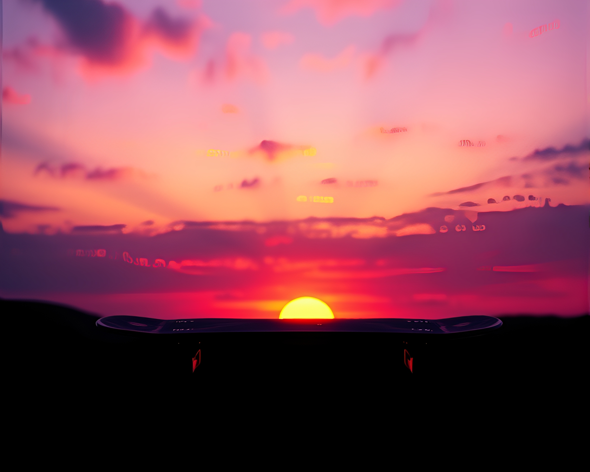 Sunset Hoverboard Adventure in Cubist Style – free AI stock image