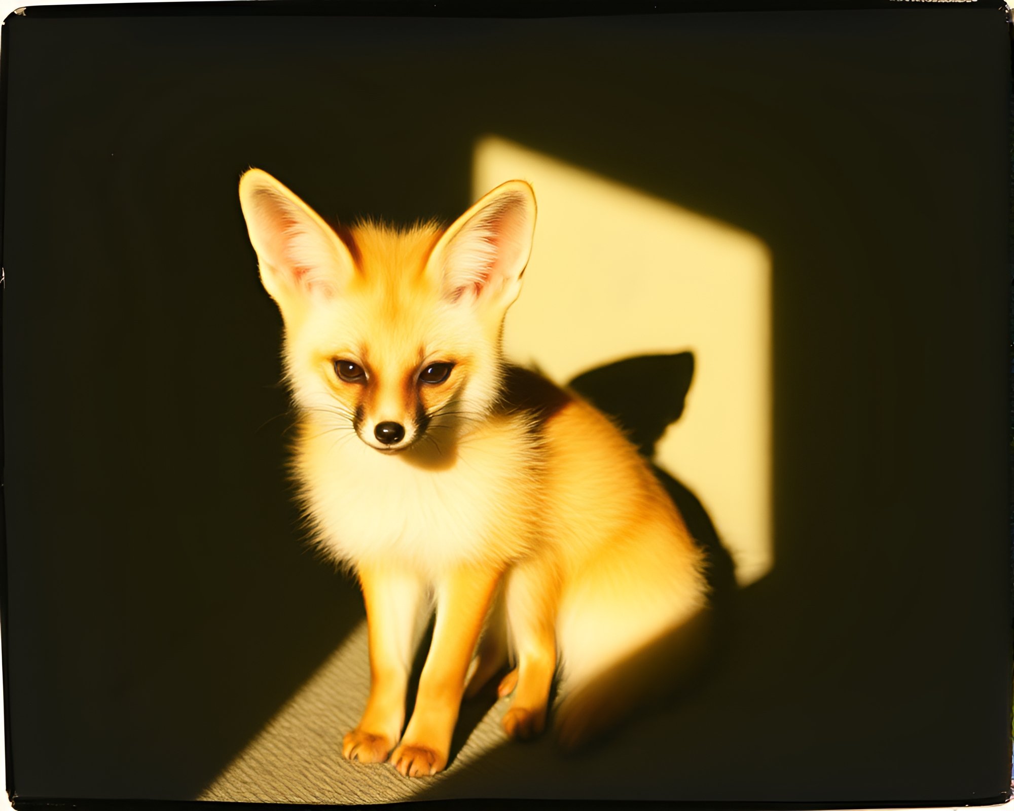 Vintage Fennec Fox Shadow Play Polaroid – free AI stock image
