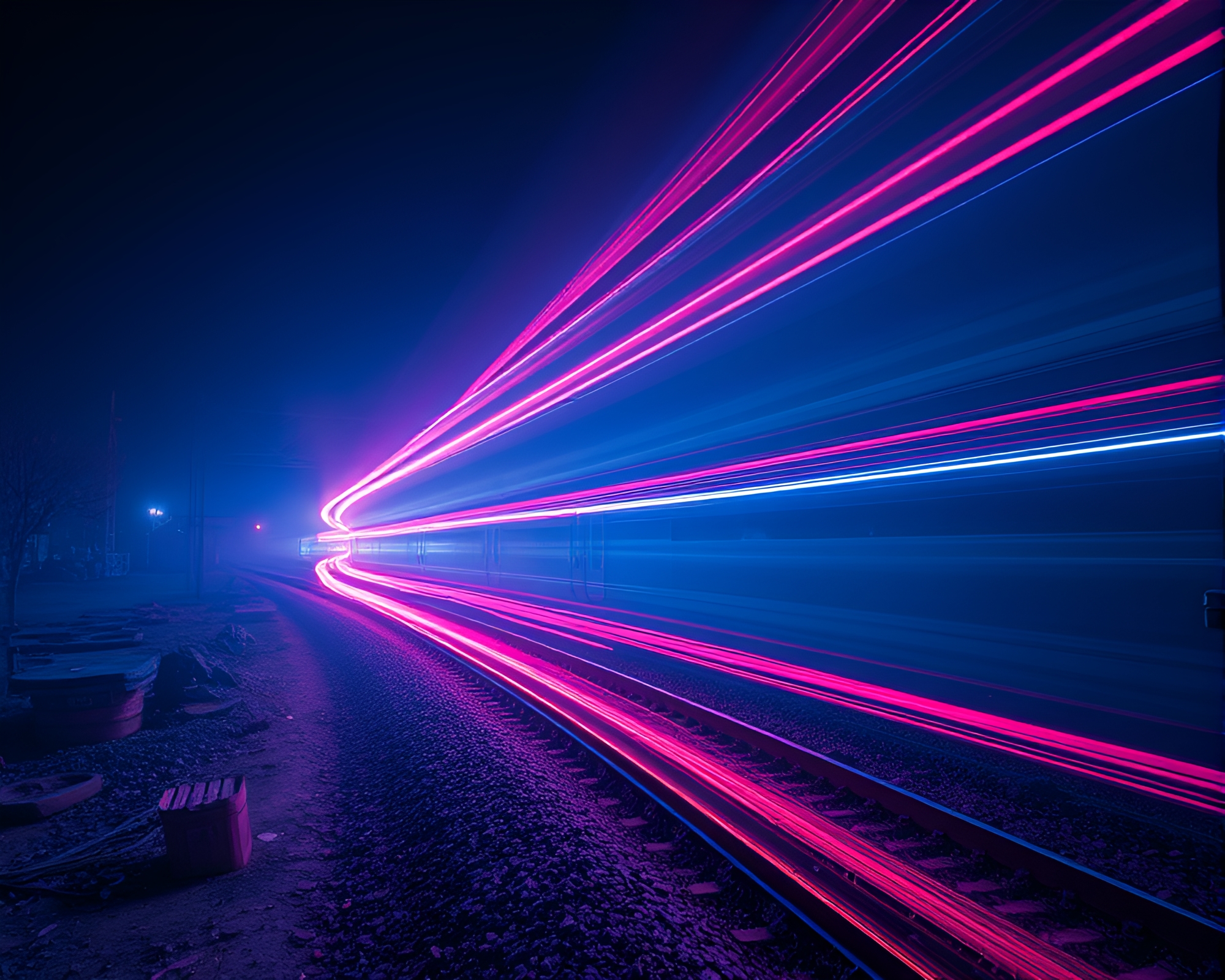 Infrared Drone Captures Kinetic Train Light Trails – free AI stock image