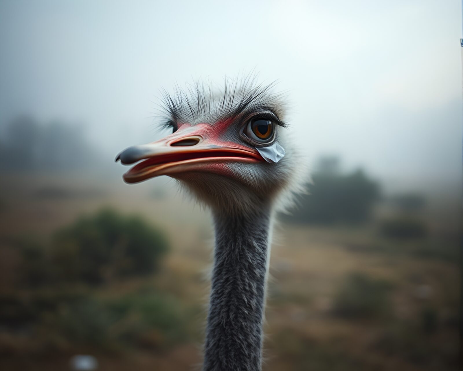 Fantastical image of an ostrich surrounded by torn papers