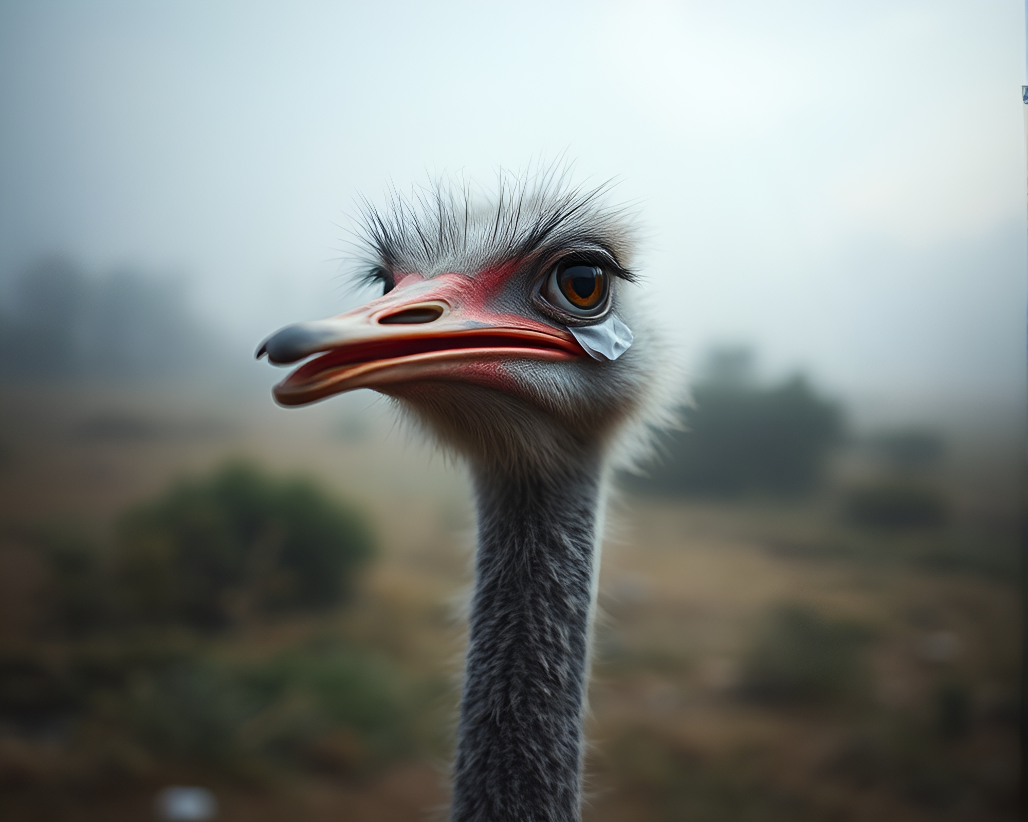 Ethereal Ostrich Amidst Torn Papers – free AI stock image