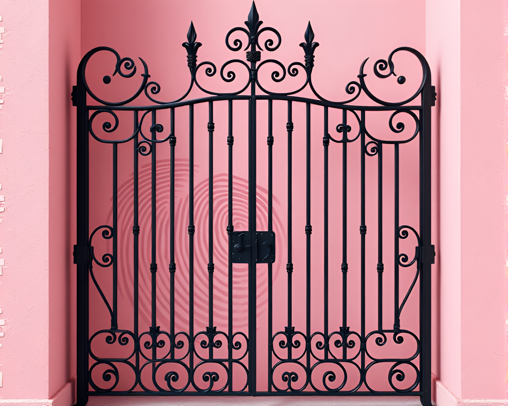 Wrought Iron Gate in Blush Pink Swirls – free AI stock image