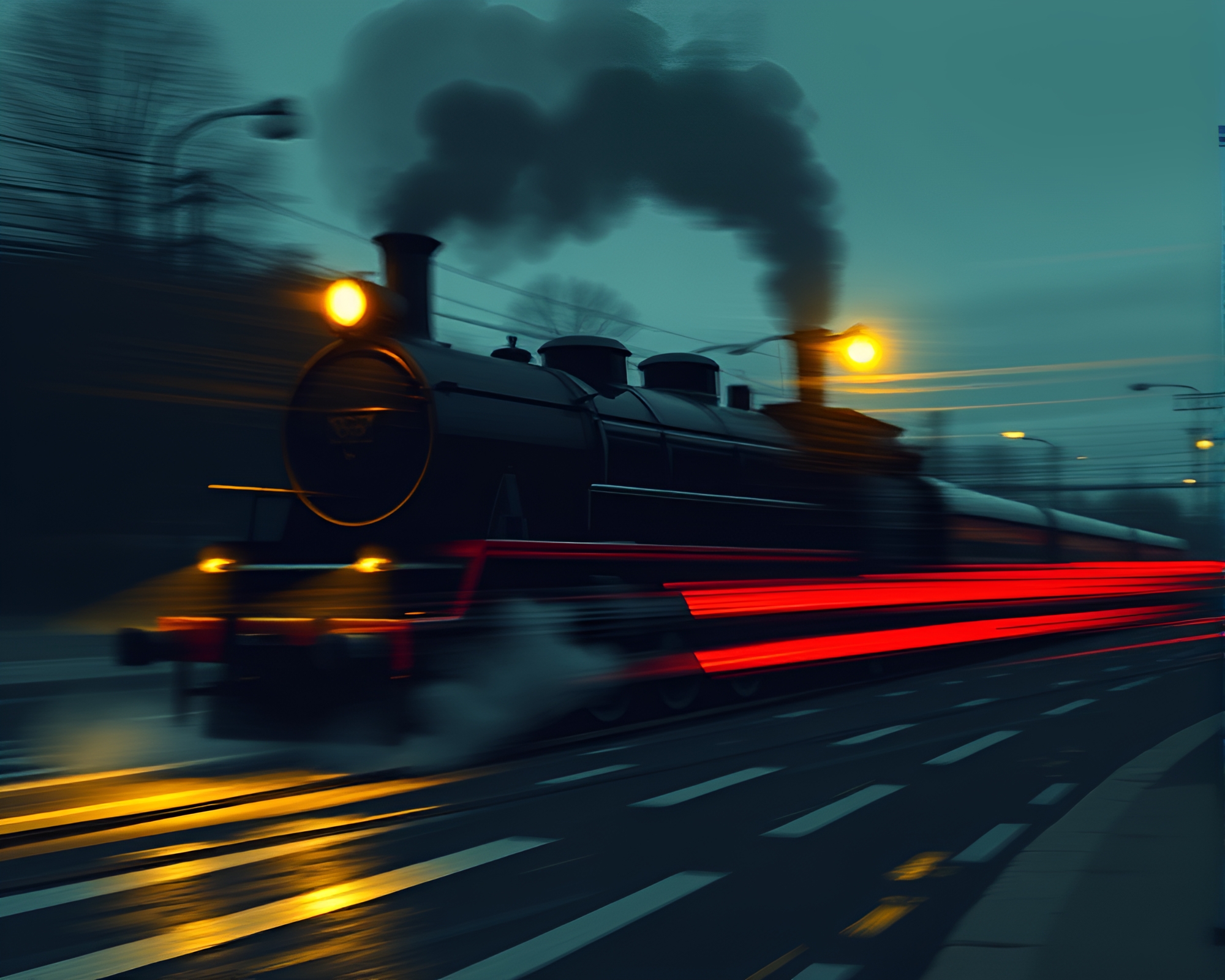 Silhouette illustration of steam locomotive in indigo mystery – free AI stock image