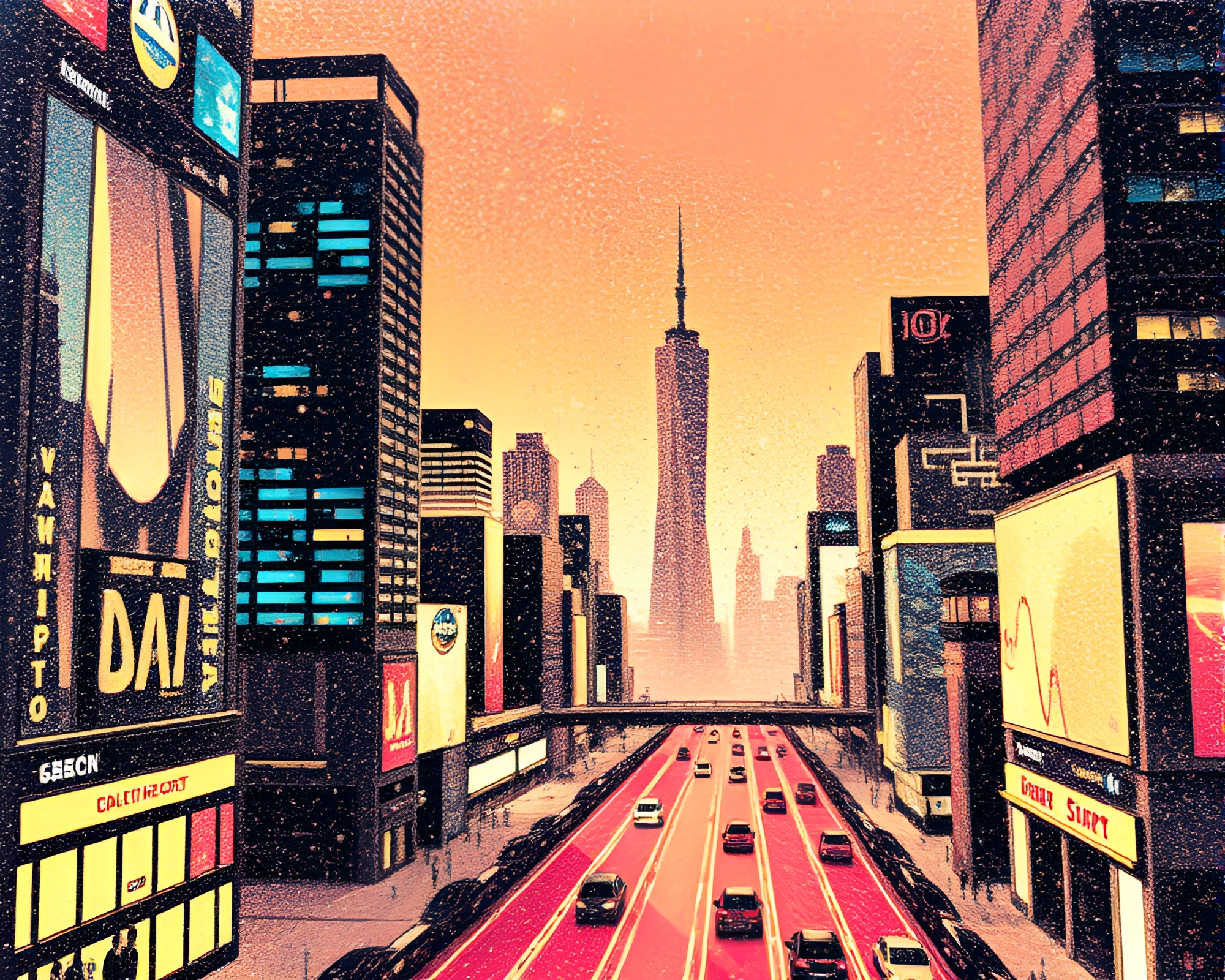 Futuristic Cityscape with Foil Stamping Photocollage – free AI stock image