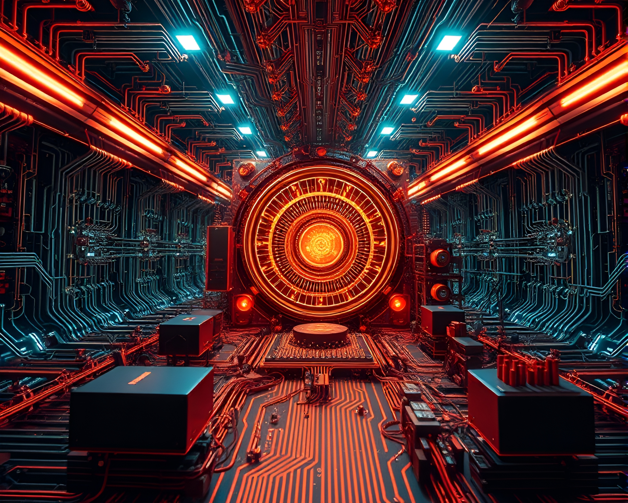 Quantum Computer in Copper-Toned Surreal Landscape – free AI stock image