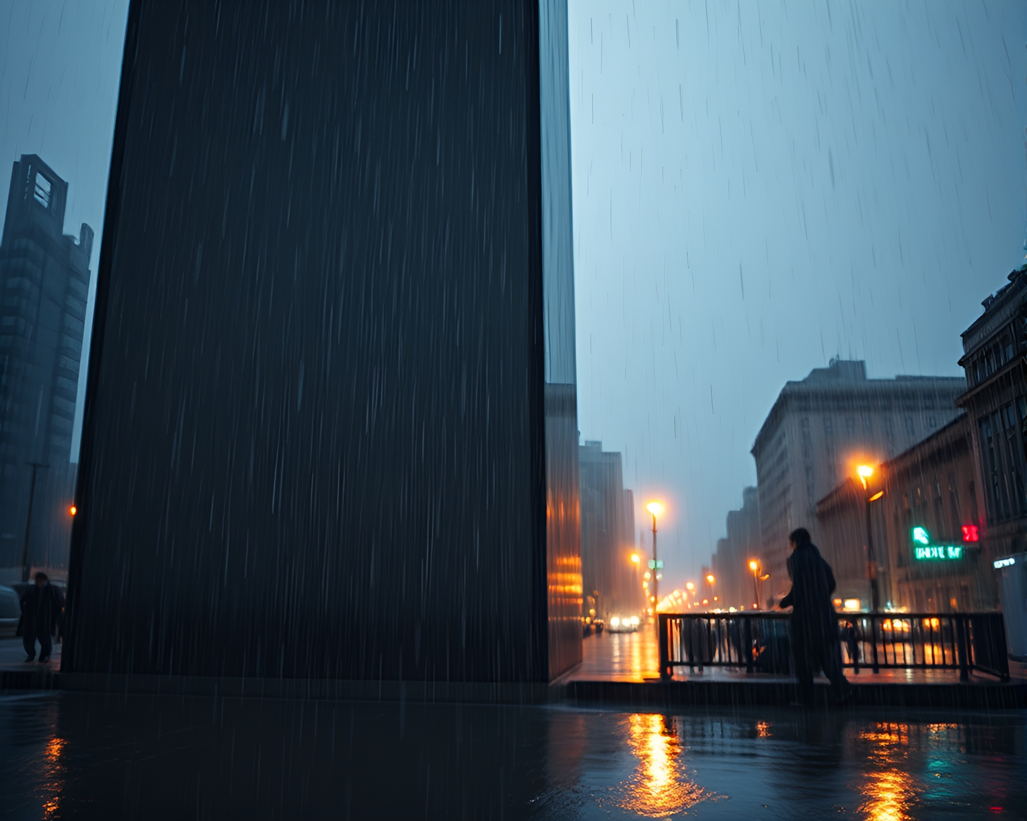 Monolithic Monsoon: Rainy Reflections Cinemagraph – free AI stock image