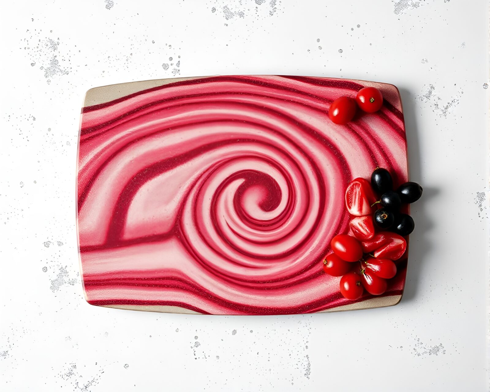 Swirling sand patterns with charcuterie treats in film noir