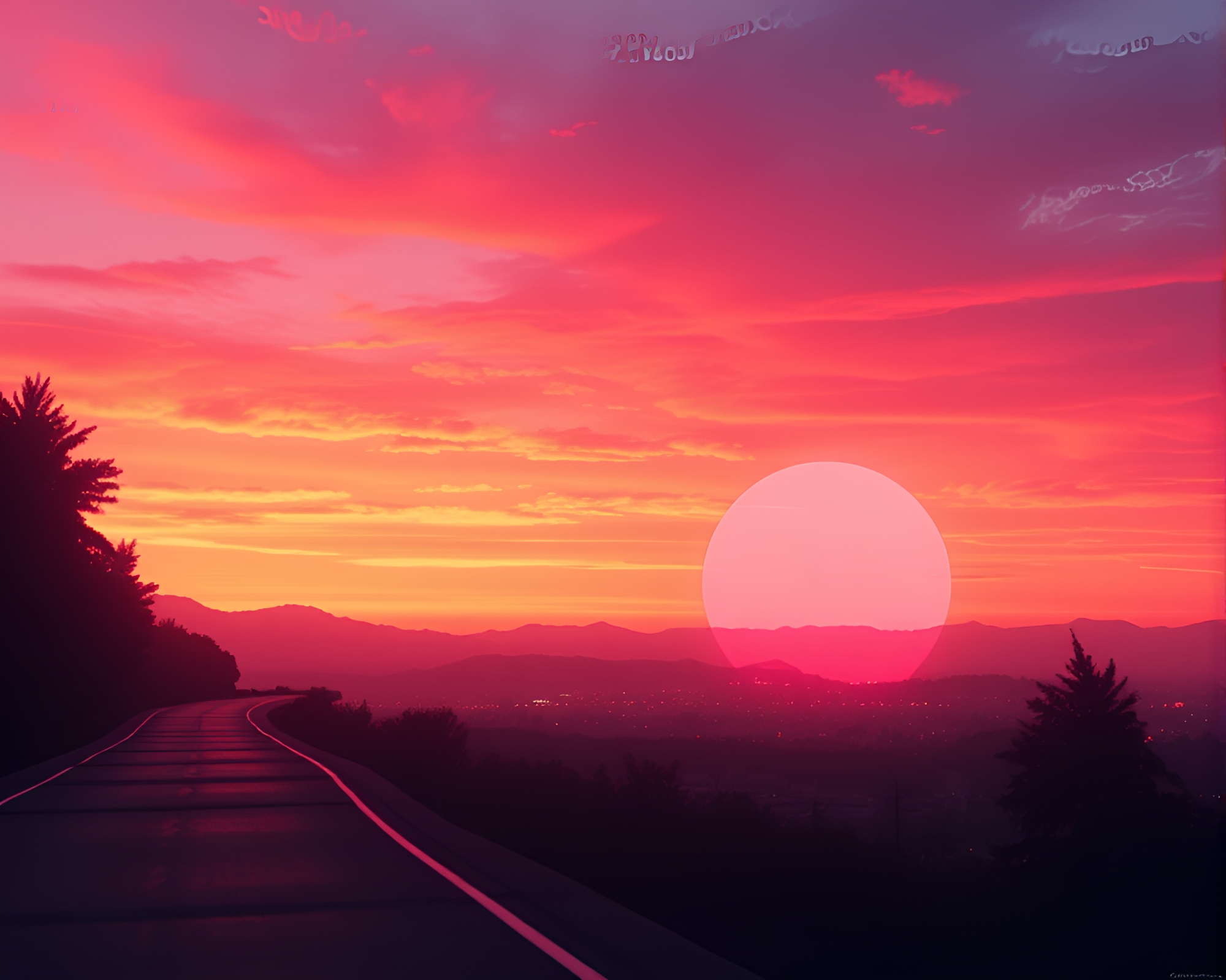 Vaporwave Sunset Mirage in Ambient Occlusion – free AI stock image
