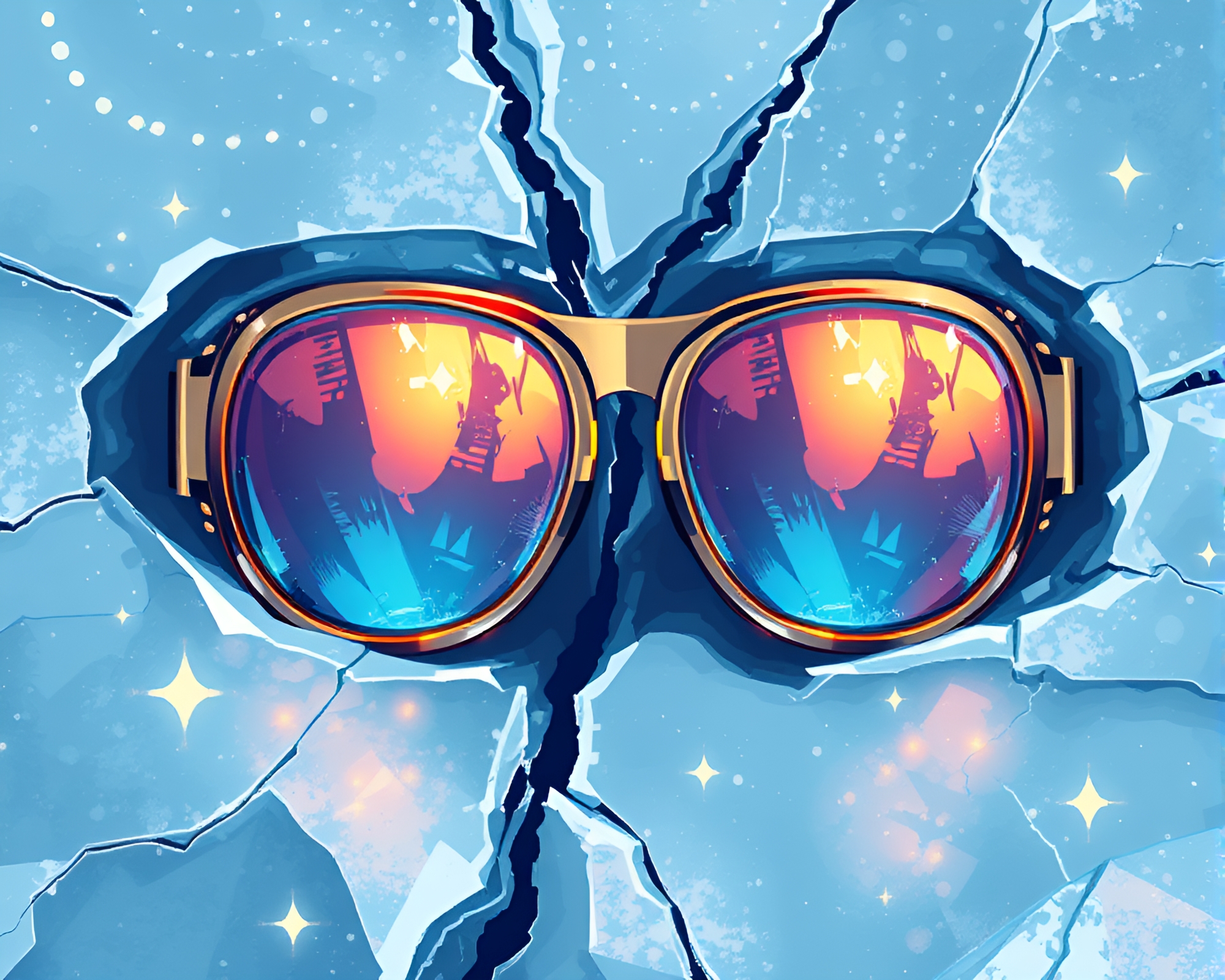 Steampunk Goggles in Topaz Ice Reflection Crack – free AI stock image