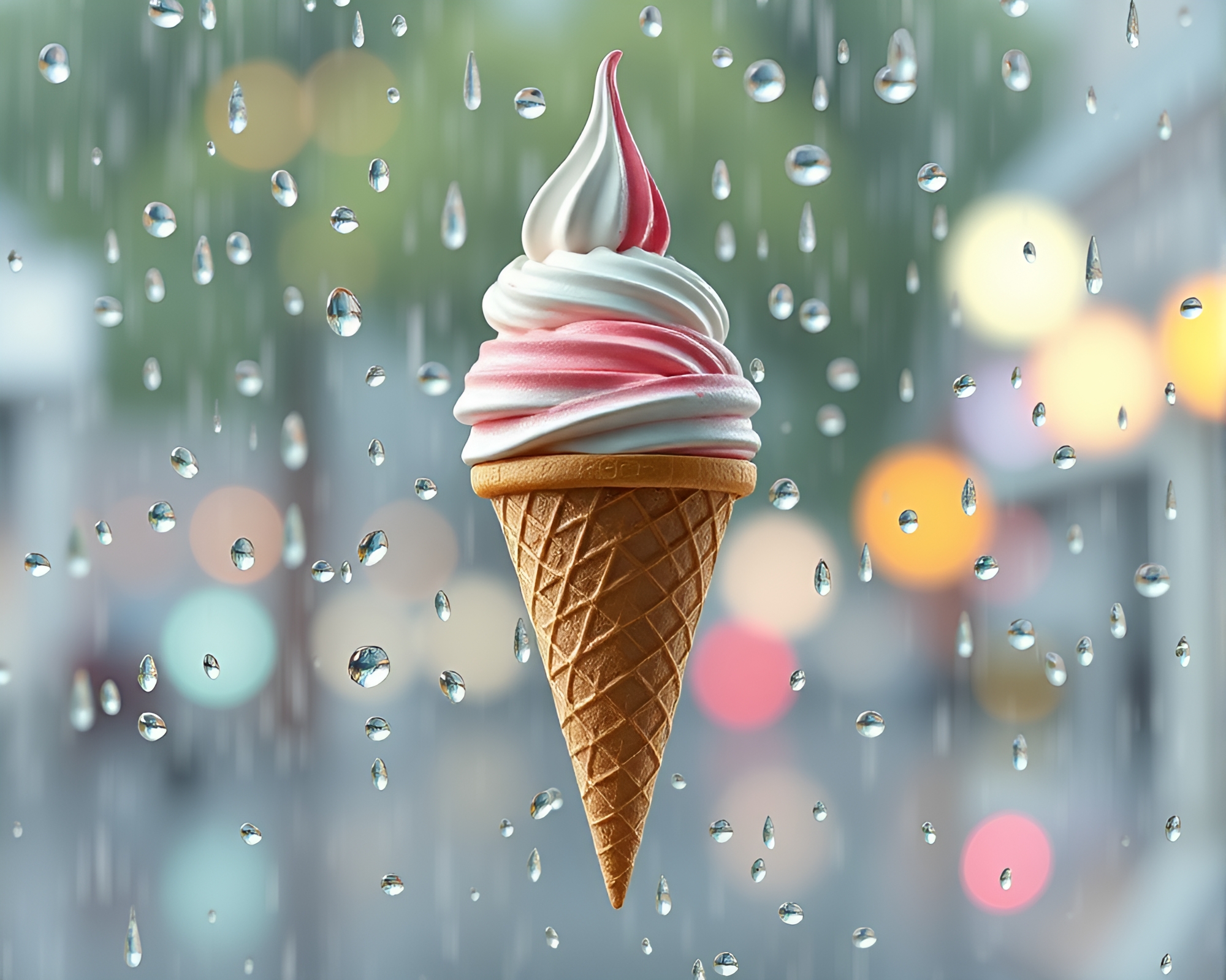 Rain-Drenched Gelato Cone in Low-Poly 3D – free AI stock image