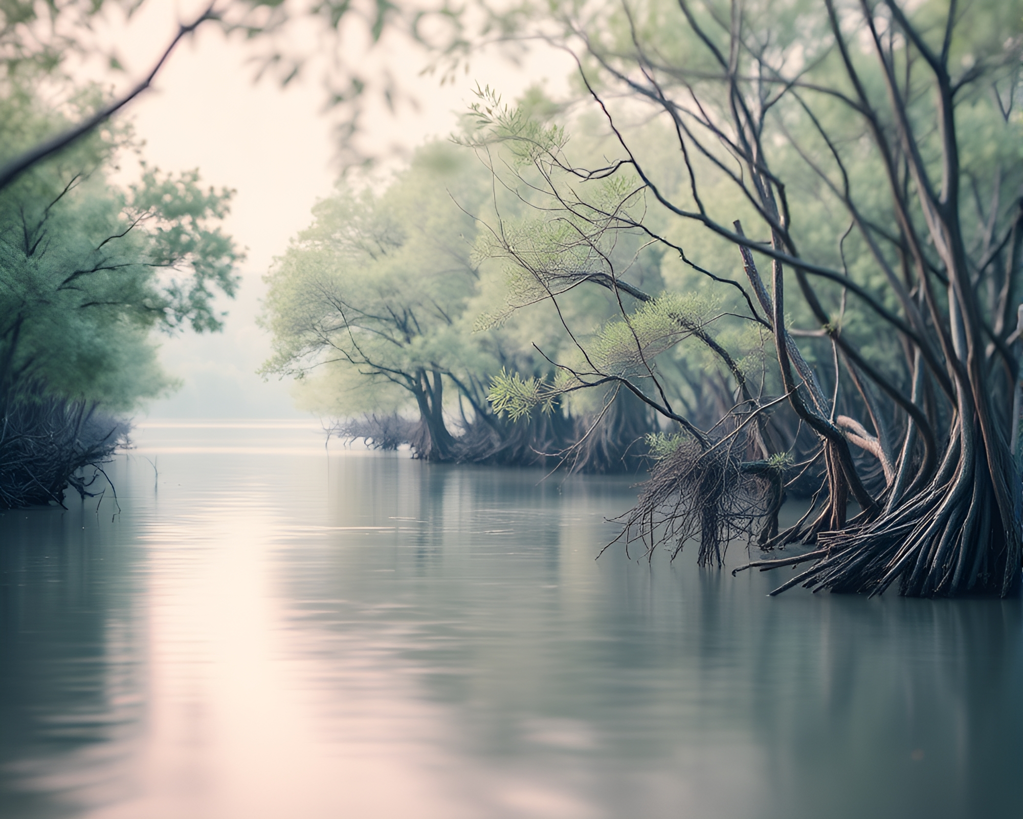 Dreamy Mangrove Swamp Line Art Illustration – free AI stock image