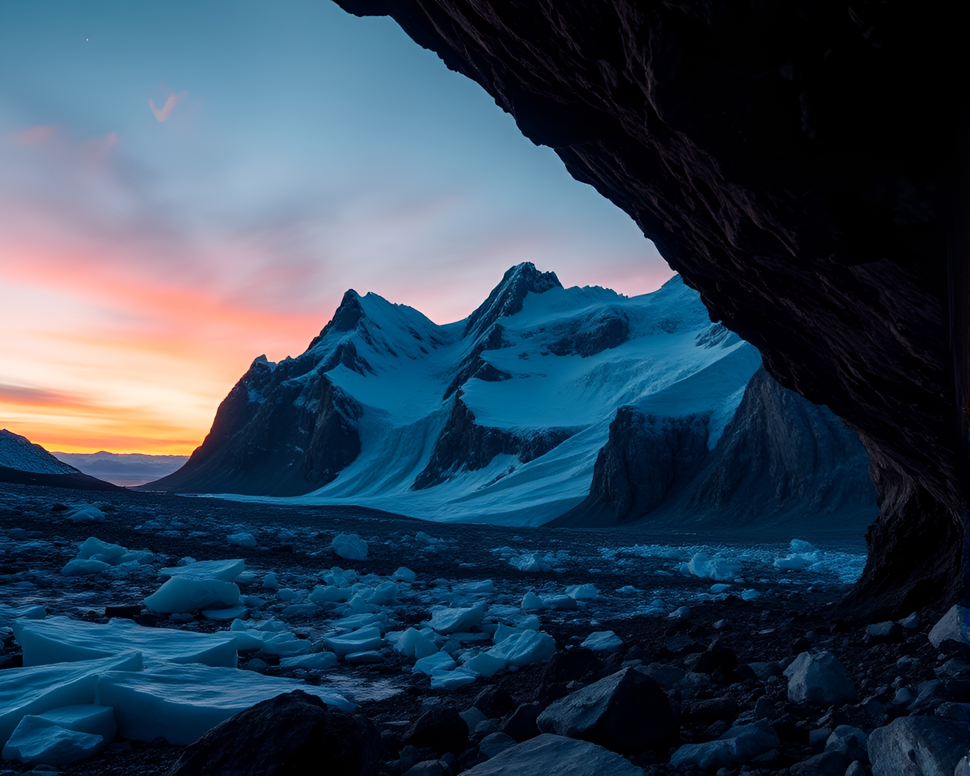 Glacial Cave Halftone Grid Rim Lit Twilight Dusk – free AI stock image