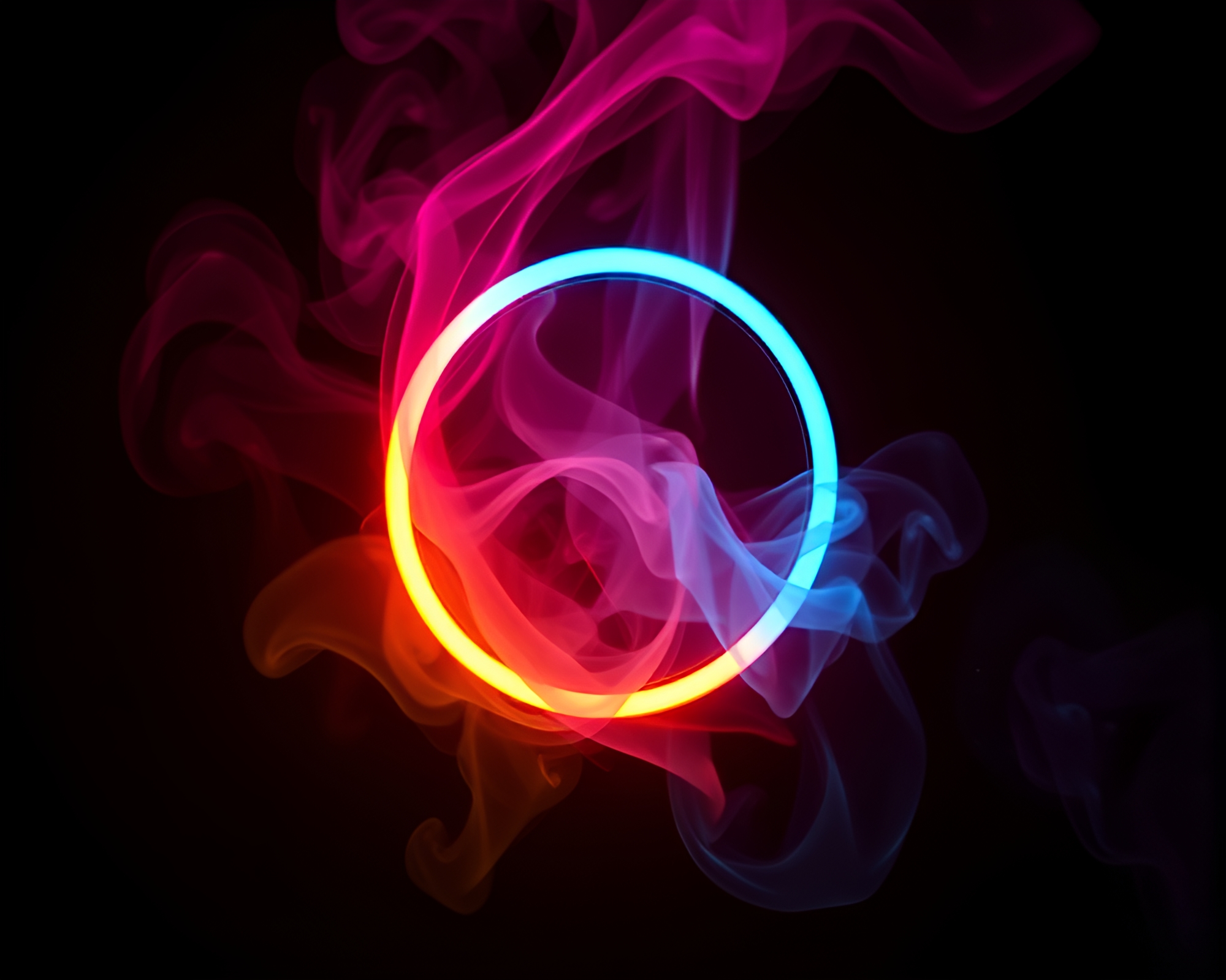 Neon Origami Smoke Rings in Analogous Colors – free AI stock image