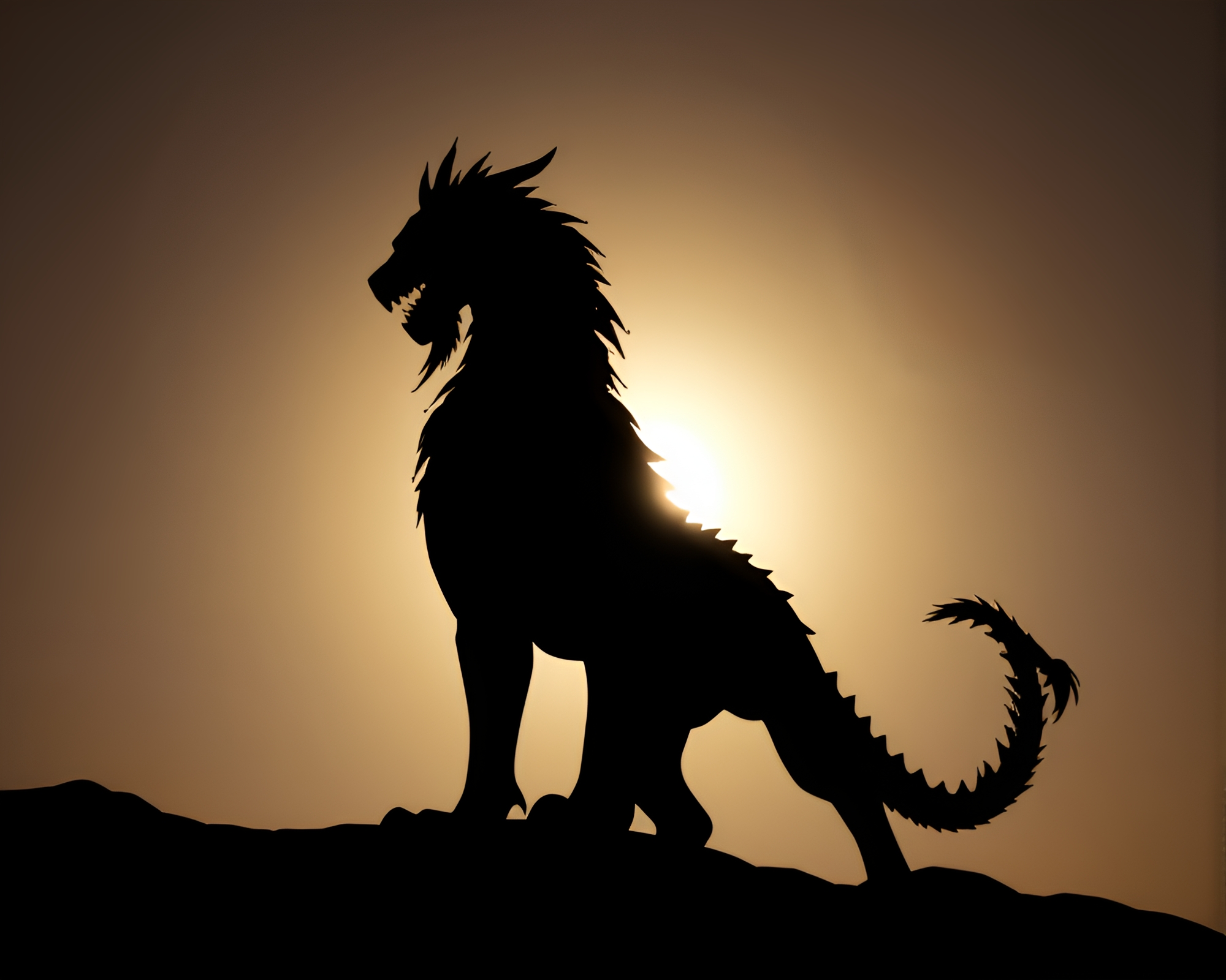 Cerberus Guardian: Backlit Silhouette in CGI Render – free AI stock image