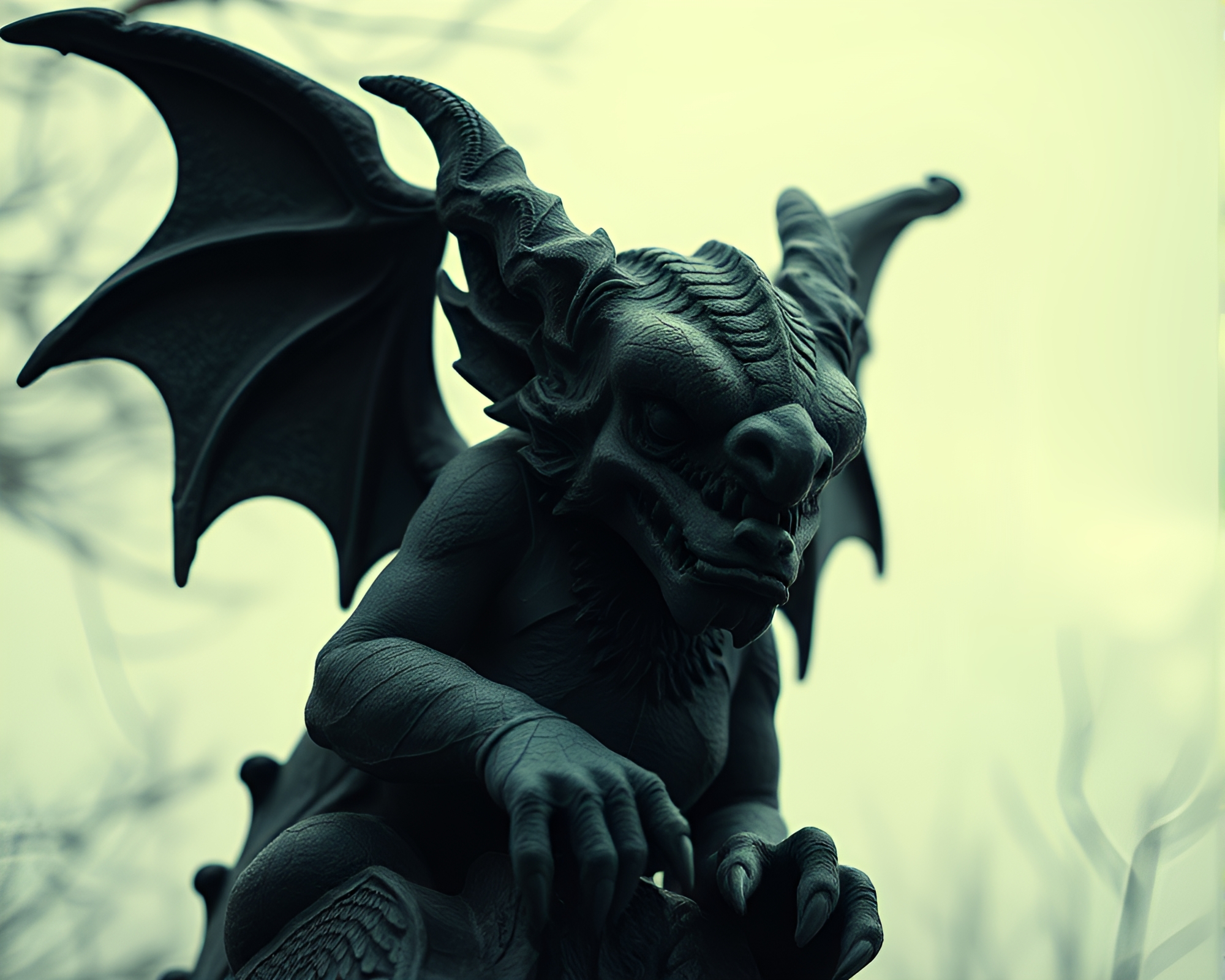Origami Gargoyle Statue with Embroidered Details – free AI stock image