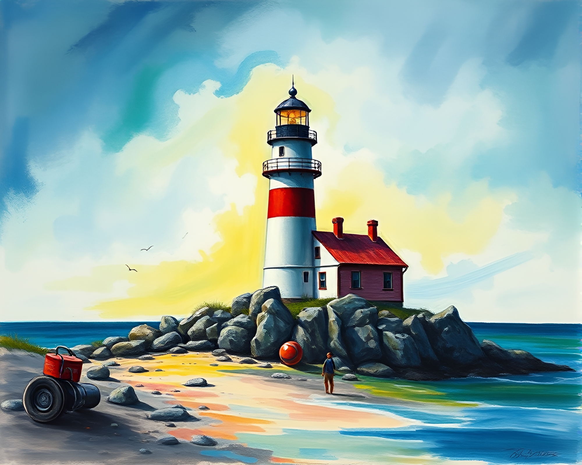 Abandoned Lighthouse Glitch Colors Conté Crayon Drawing – free AI stock image