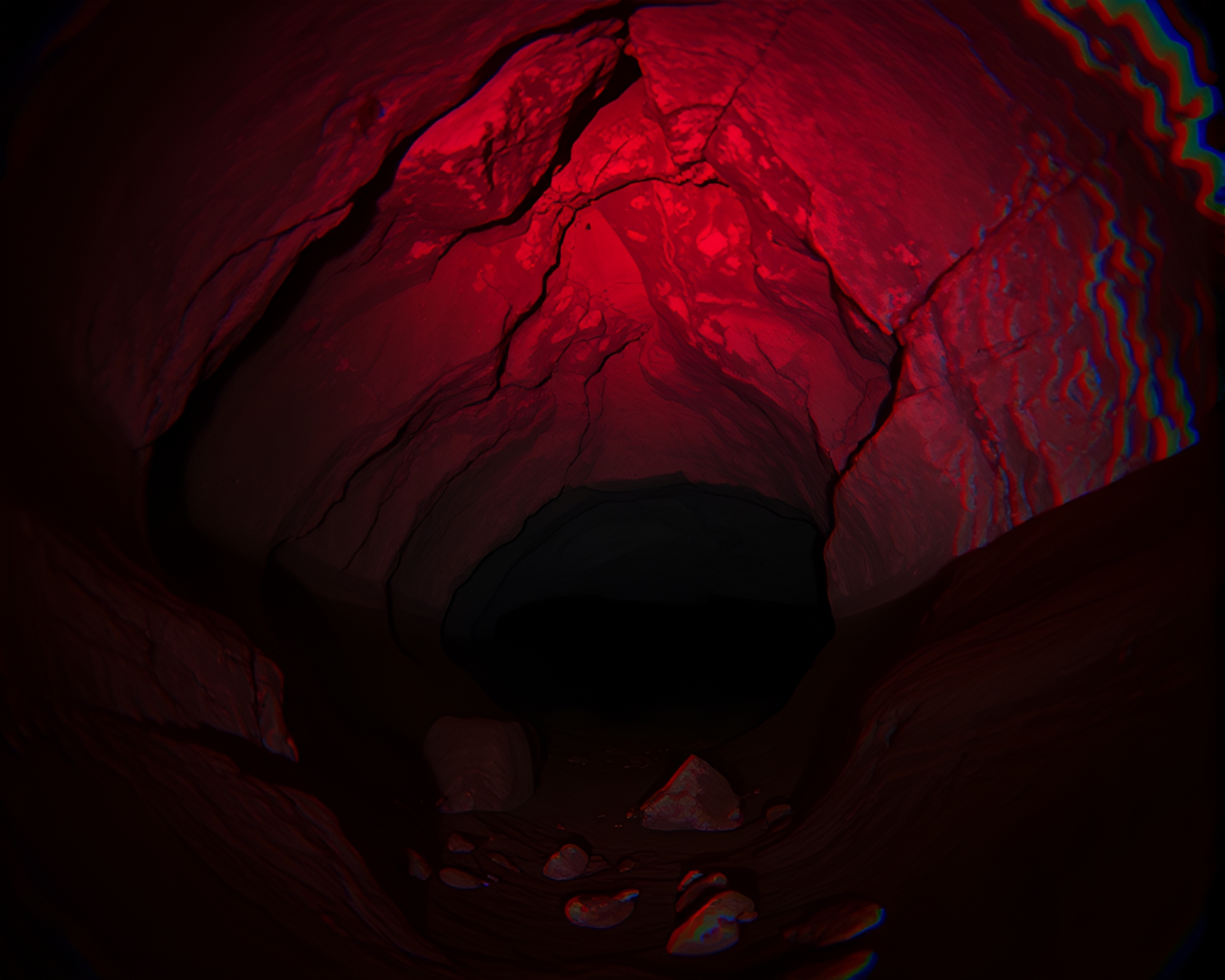 Eroded Canyon Cave Entrance in Anaglyph 3D – free AI stock image