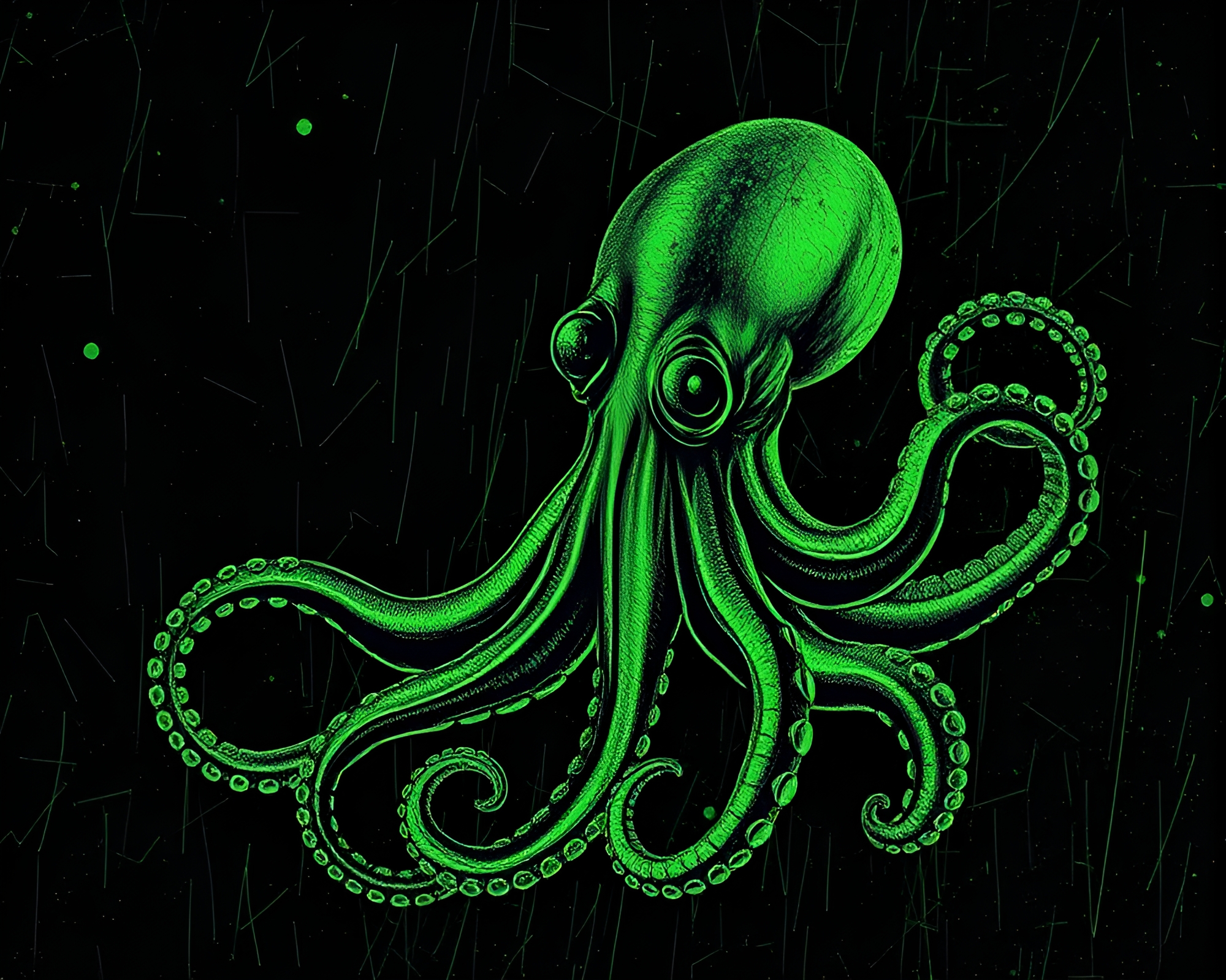 Neon Octopus in Monochrome Green – free AI stock image