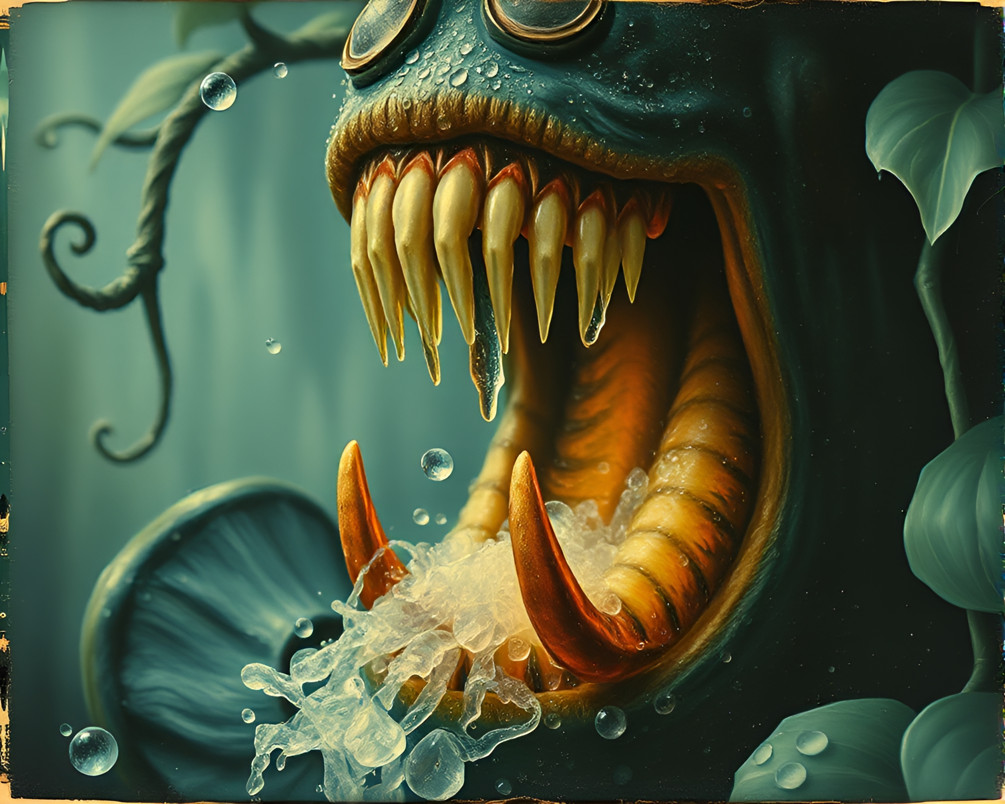 Kraken in Dew Drops: Vintage Impressionist Painting – free AI stock image