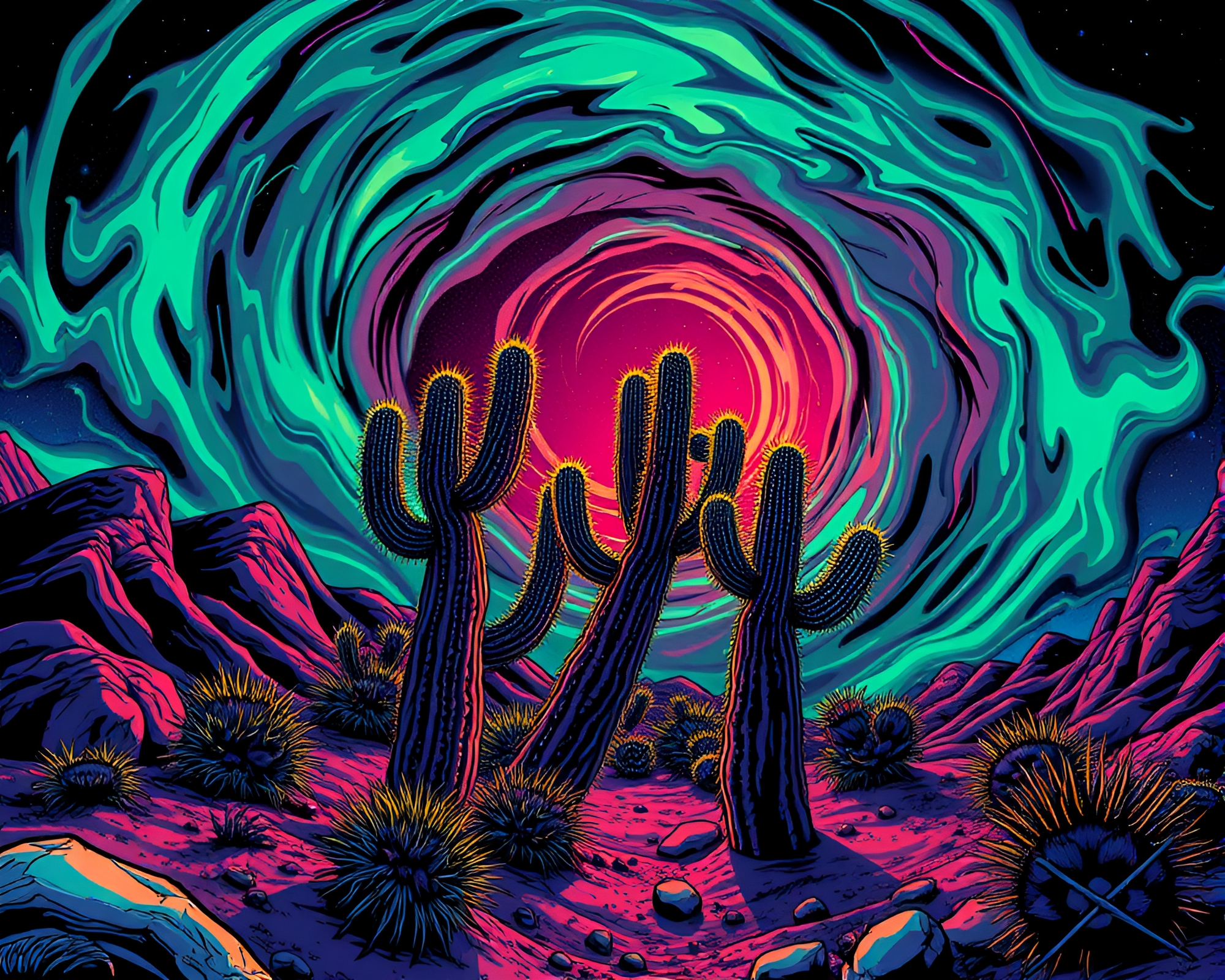 Enigmatic Glow-in-the-Dark Desert Vortex – free AI stock image
