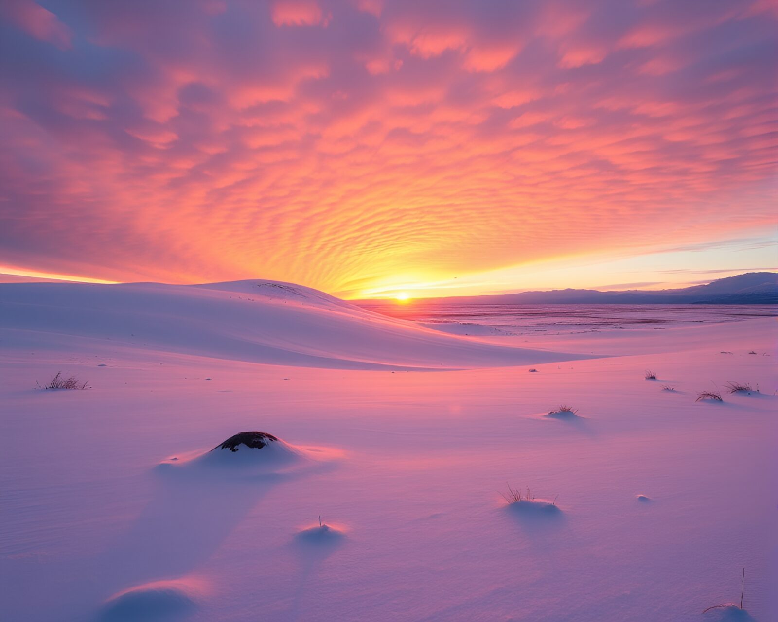 Fibonacci spiral on icy tundra under pastel sky