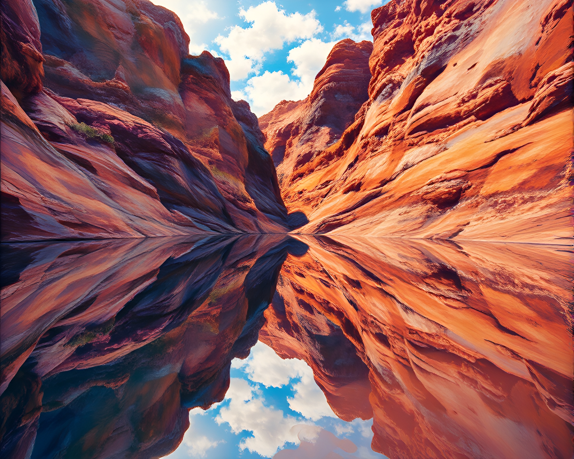 Eroded Canyon Reflections: Triadic Color Action Painting – free AI stock image