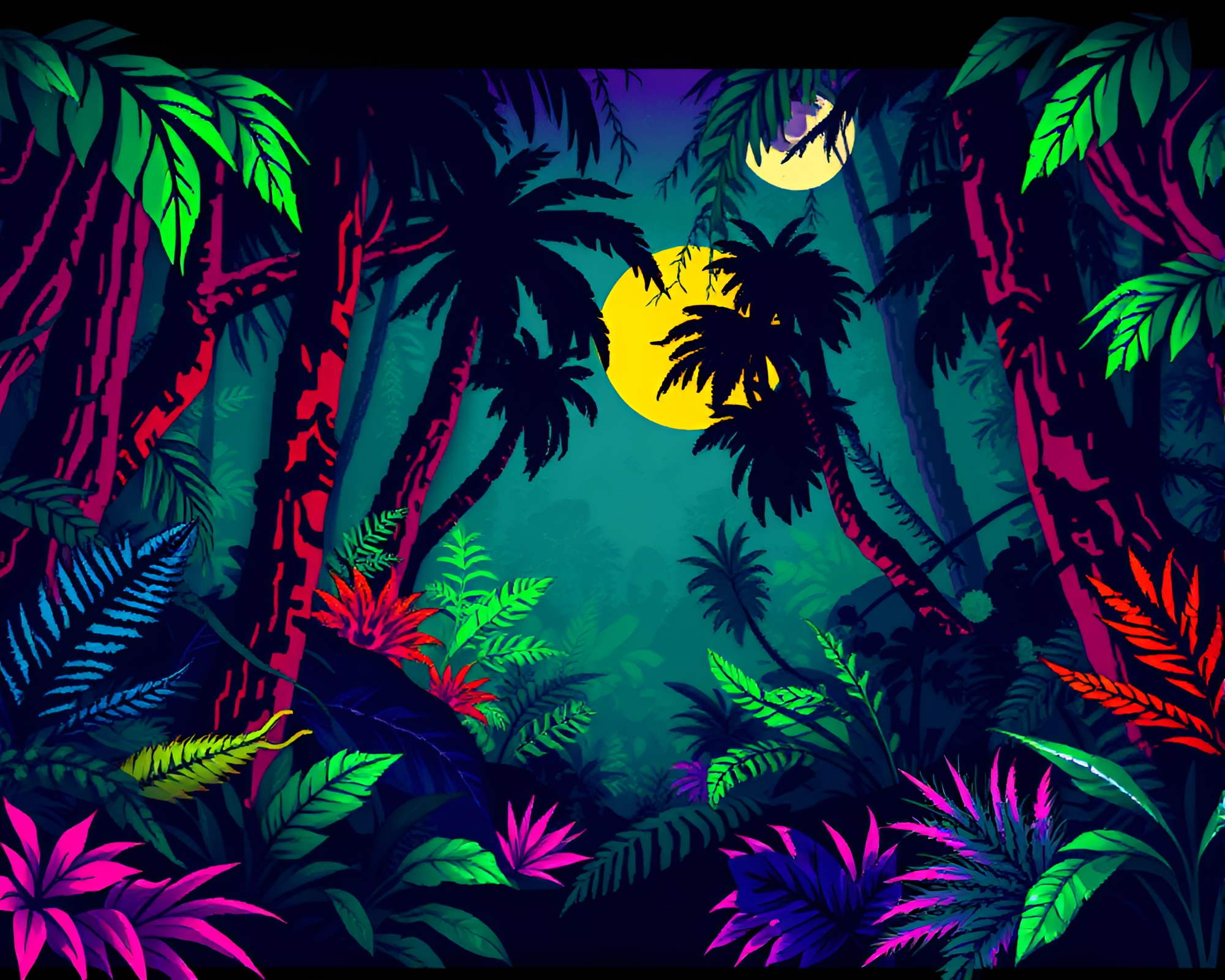 Pixelated Jungle Adventure in 80s VHS Style – free AI stock image