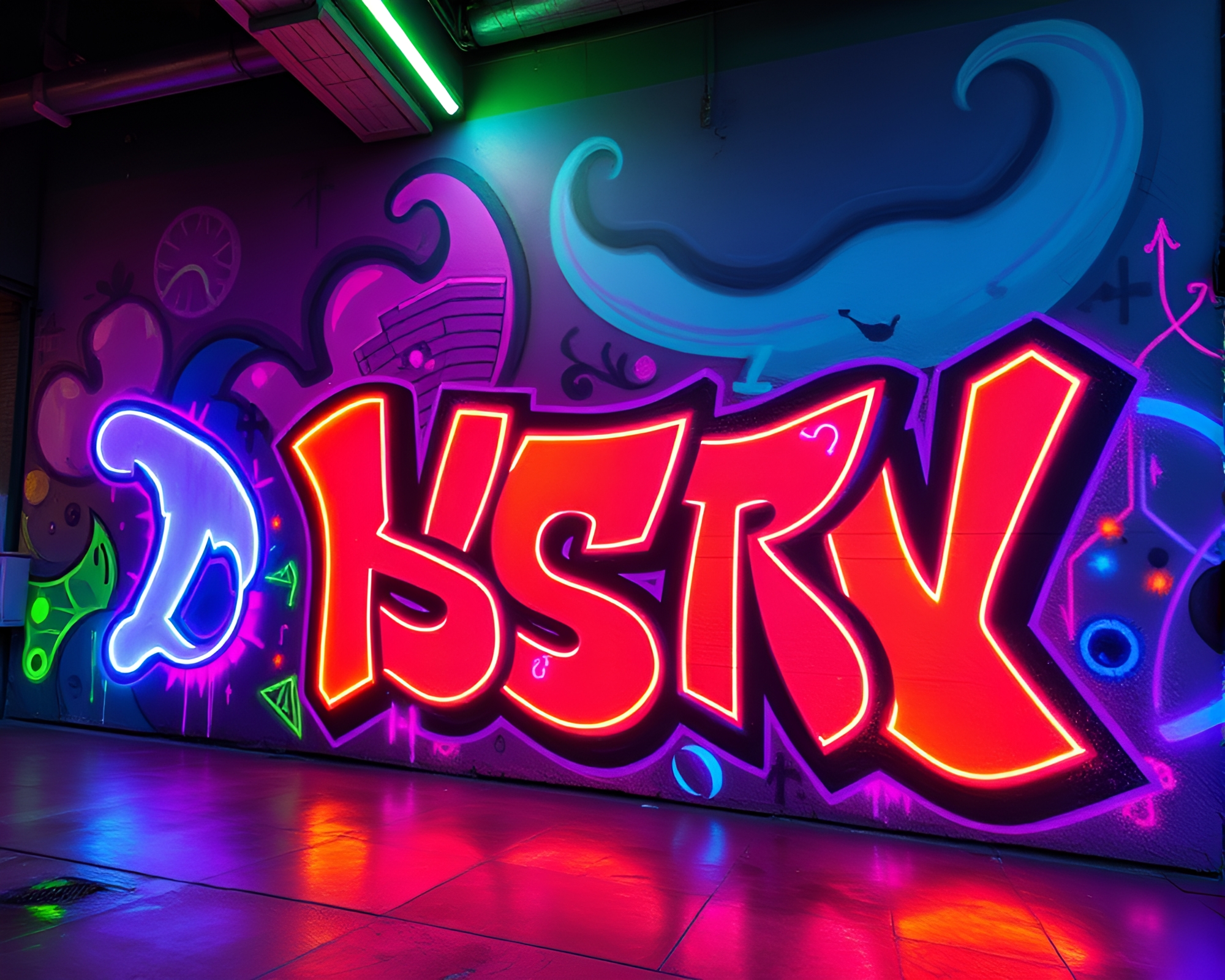 Mesmerizing Elf Neon Mural Graffiti – free AI stock image