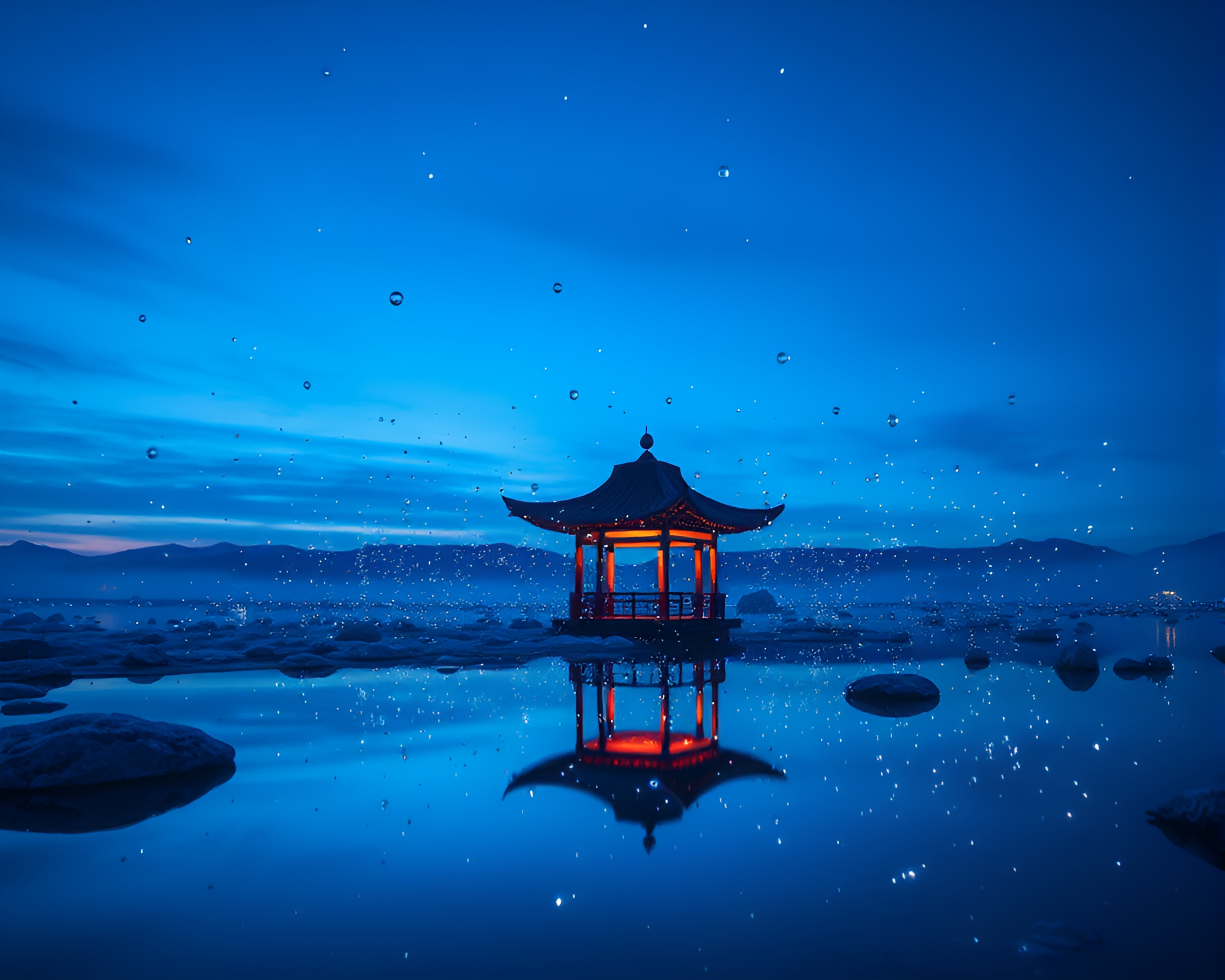 Mystical Floating Pavilion in Polar Twilight – free AI stock image