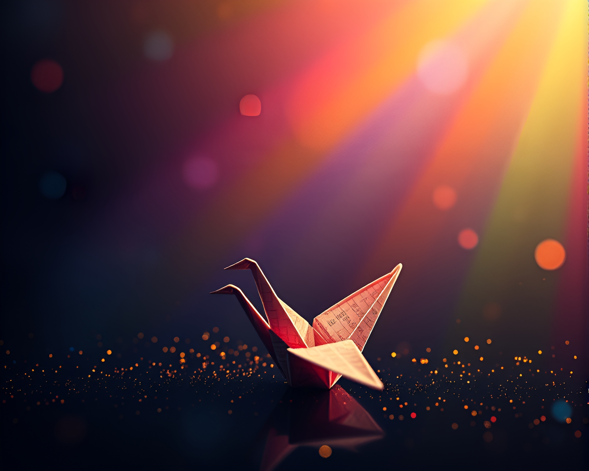Stippling Origami Crane in Cosmic Rainbow Cinemagraph – free AI stock image