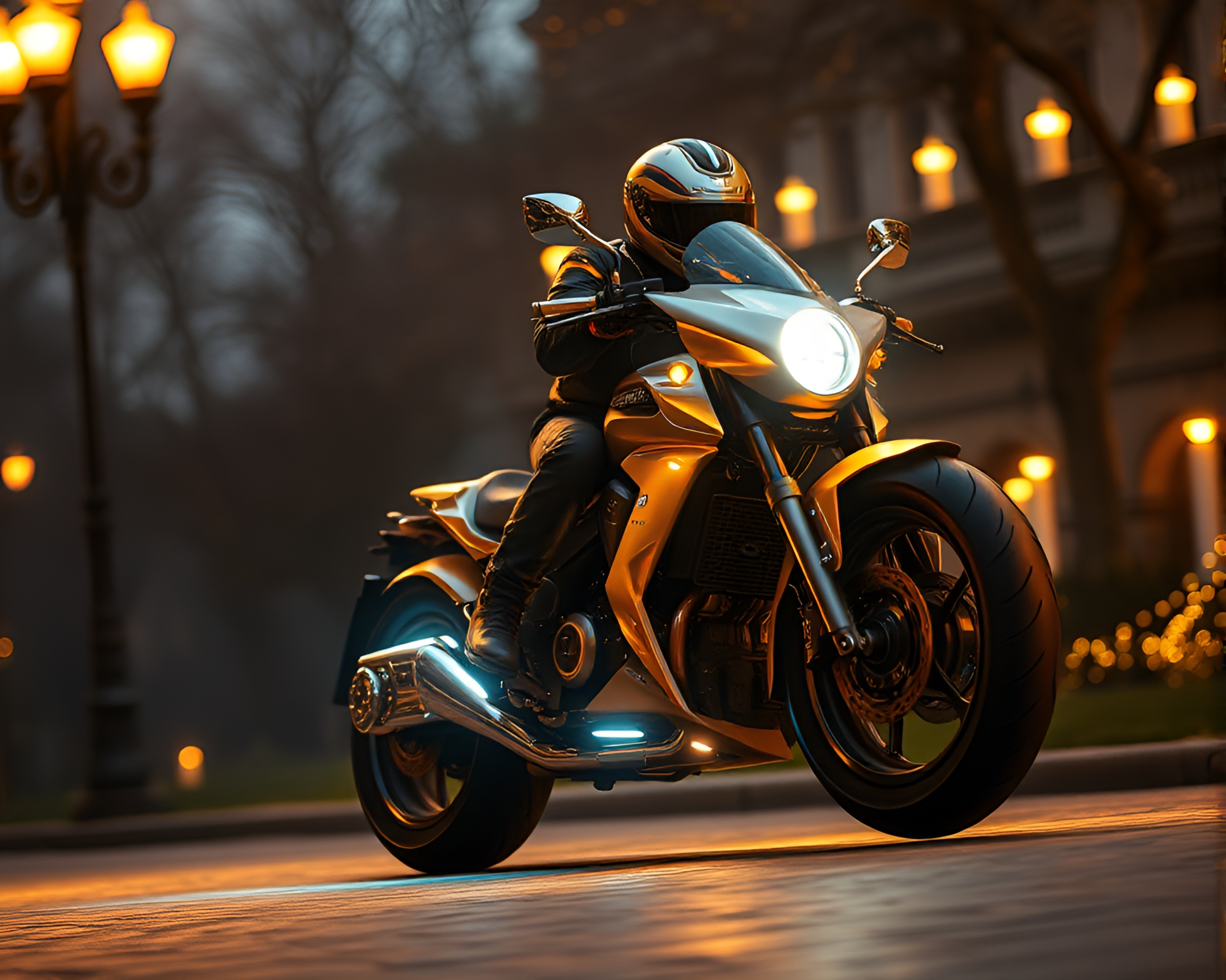 Gilded Hoverbike Adorned in Candlelit Vignette – free AI stock image