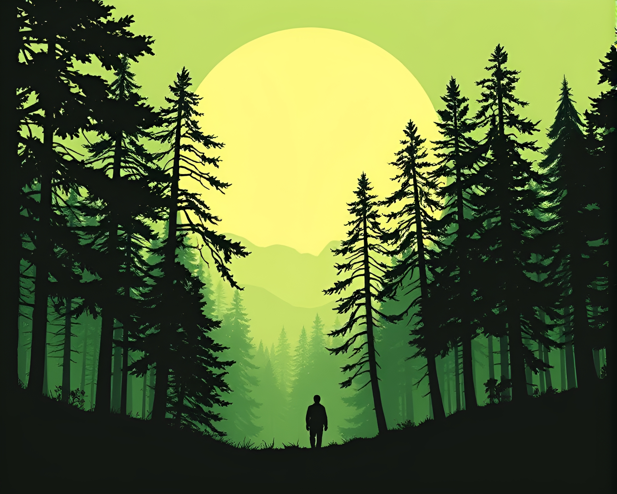 Forest Shield Silhouette Linocut Print – free AI stock image