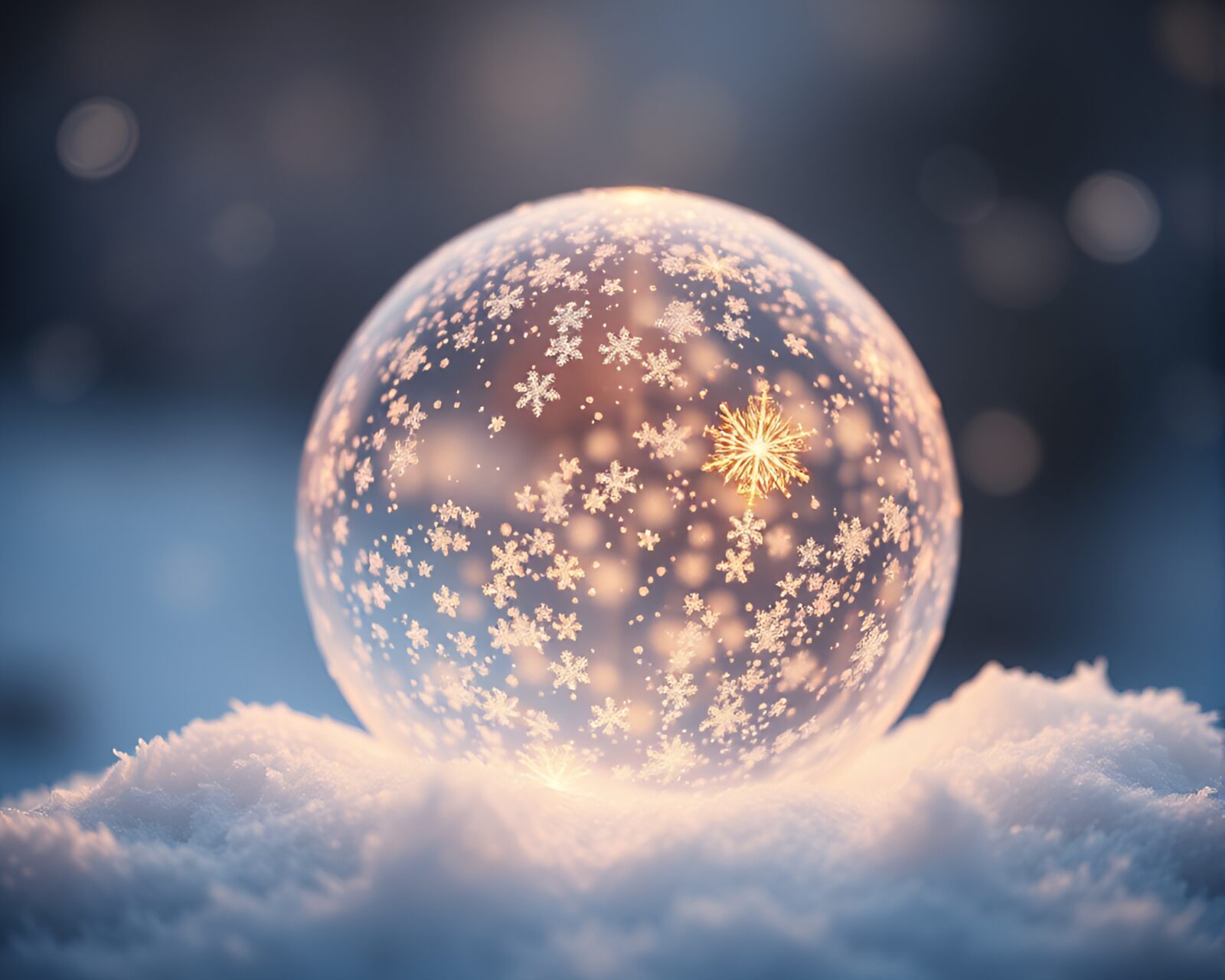 Beautiful snowflake pattern inside a glowing glass orb