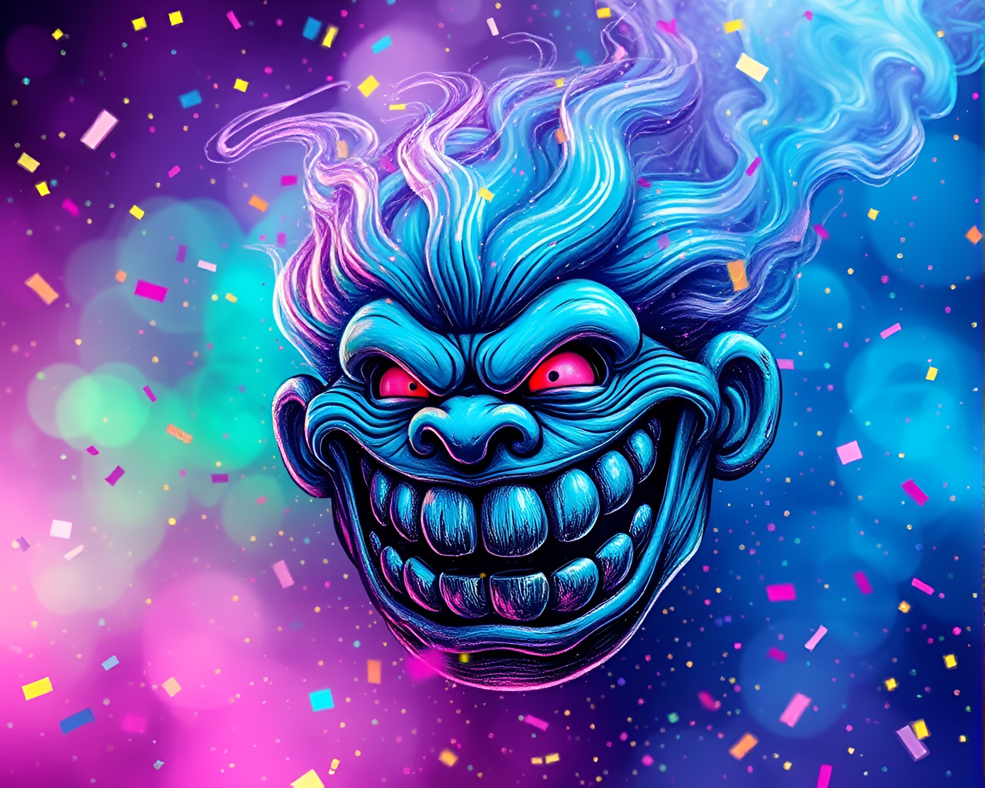 Vibrant Troll ASCII Art Amid Steam Vapor Confetti Burst – free AI stock image