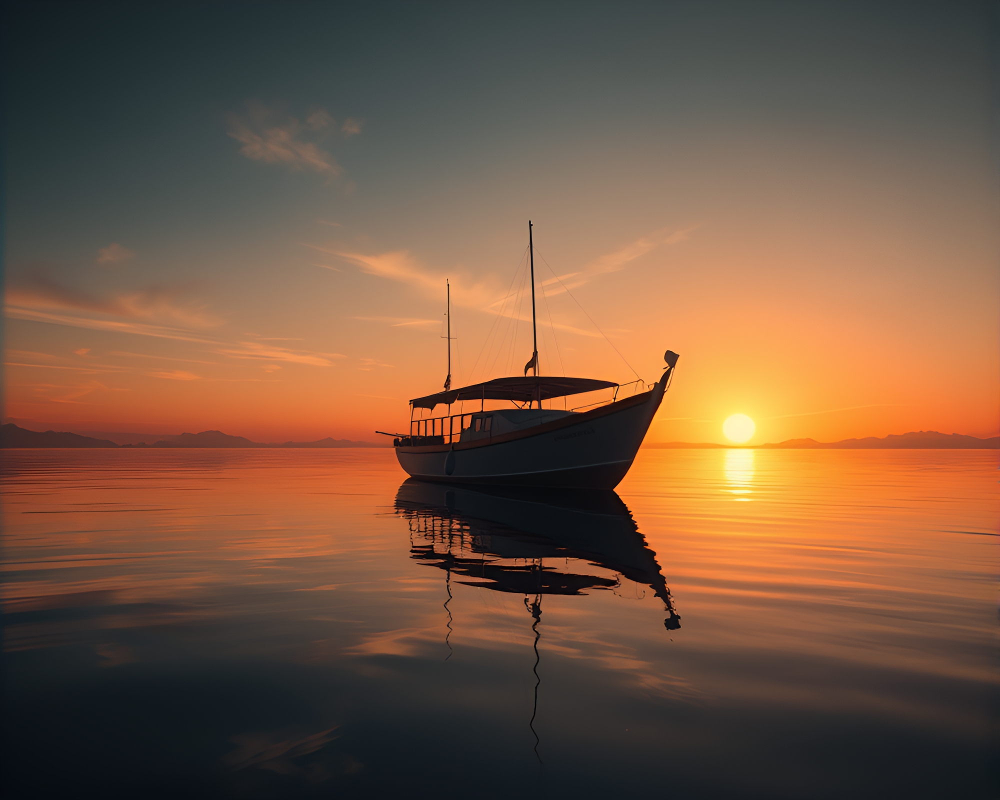 Hydrofoil Boat Mirage in Desert Sunset Reflection – free AI stock image