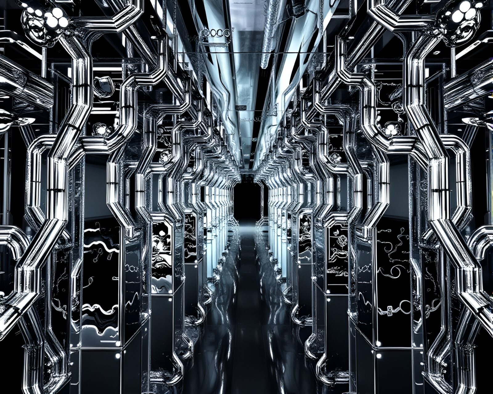 Dark and mysterious 16-bit mirror maze with silver accents